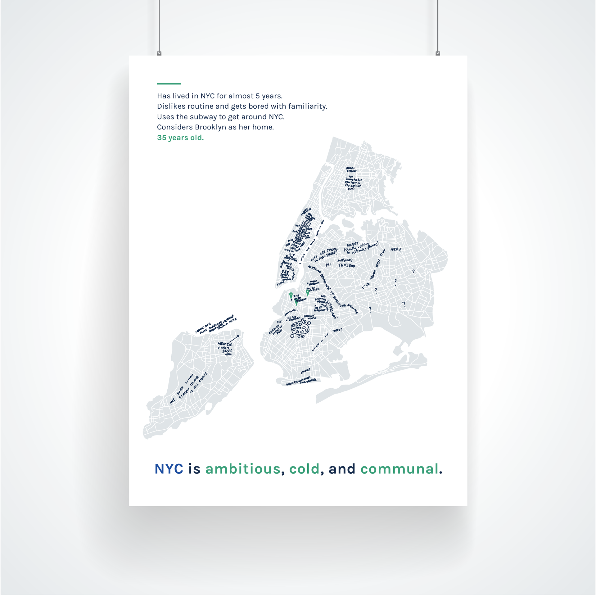 NYC is ambitious, cold, and communal.