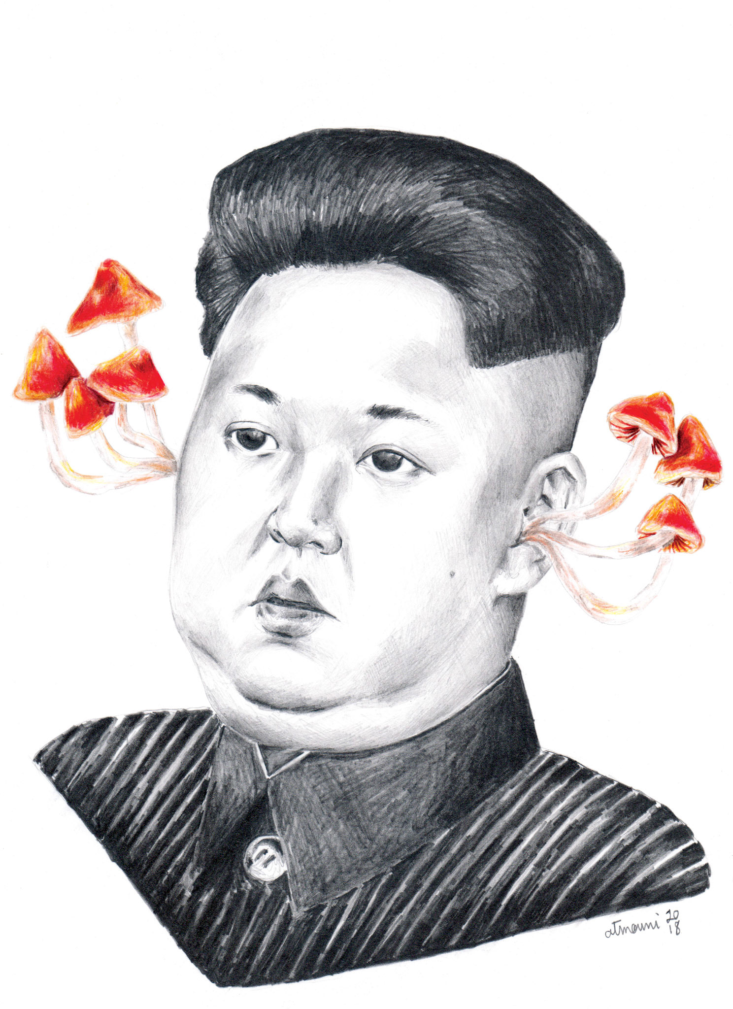 Jong-Un, 2018, crayon graphite et crayons de couleur sur papier, 21 x 29,7cm