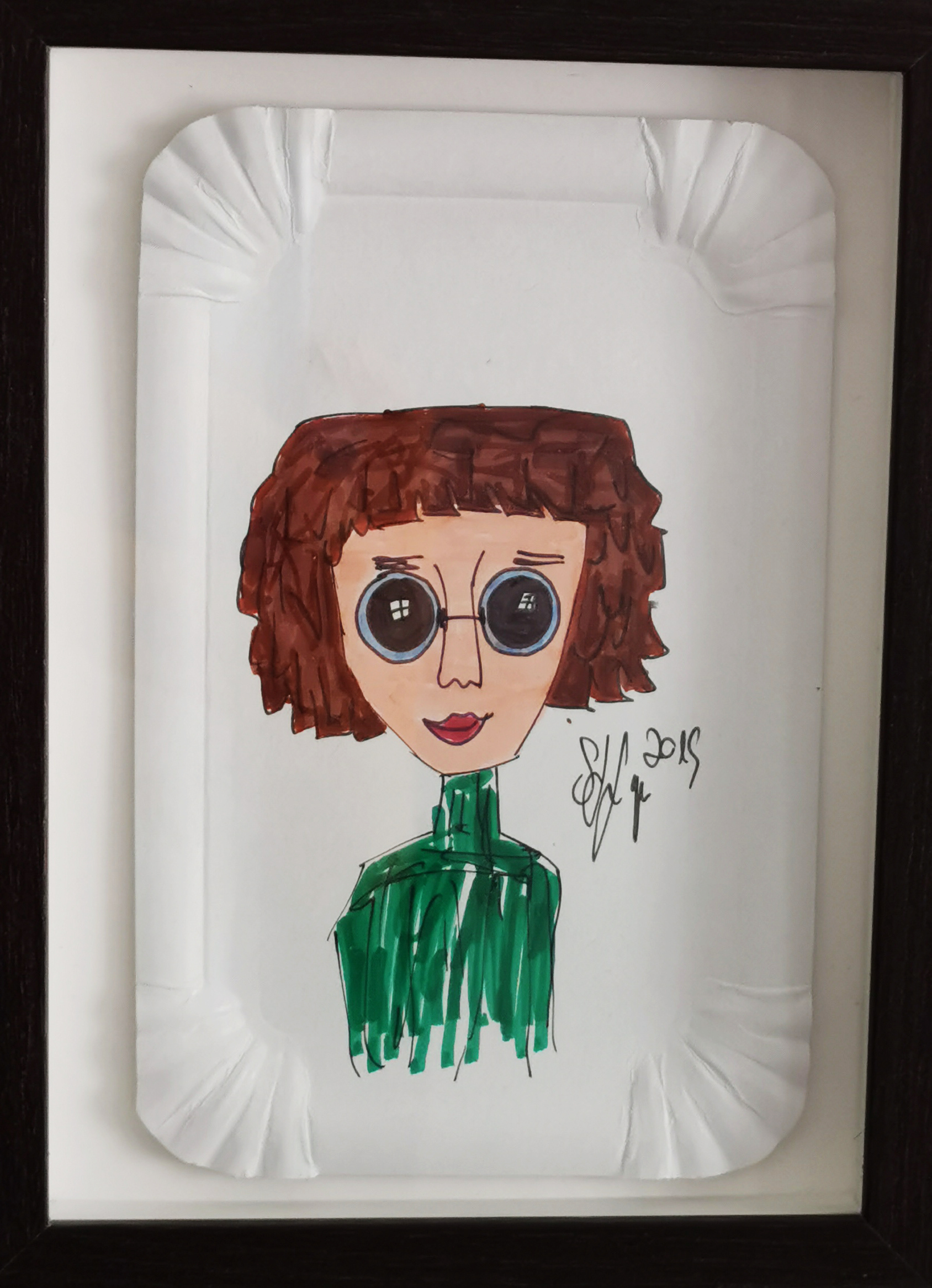 007 Girl | 20 x 15 cm | Tusche auf Pappteller im Holzrahmen mit Plexiglas | 2019