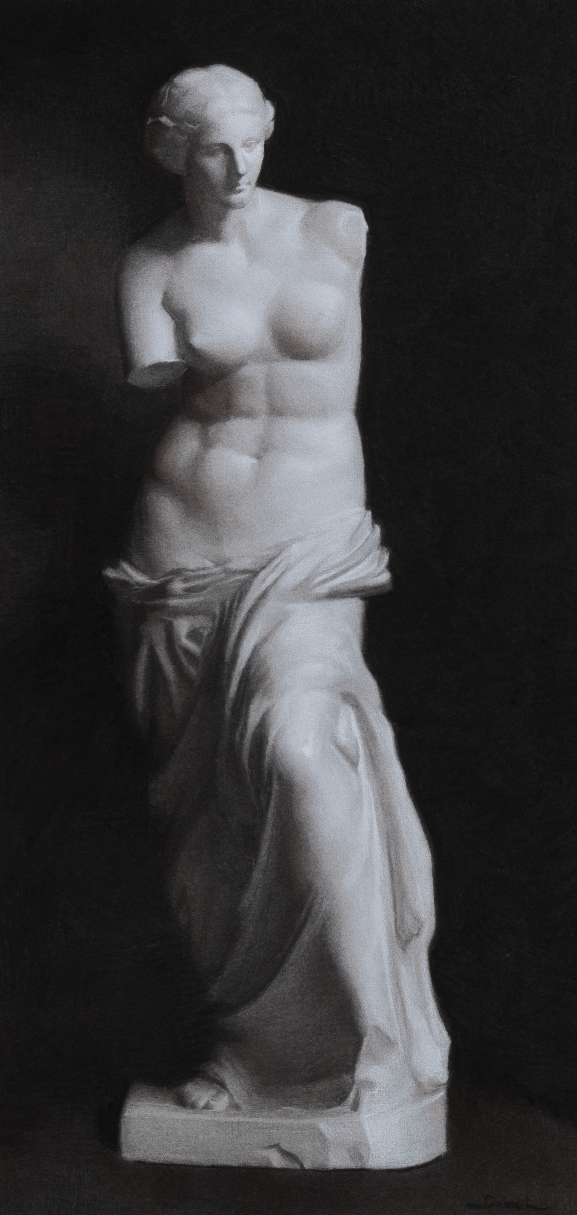Charcoal and white chalk on hand toned paper- 19.5x39 unframed 27x40 framed - $600