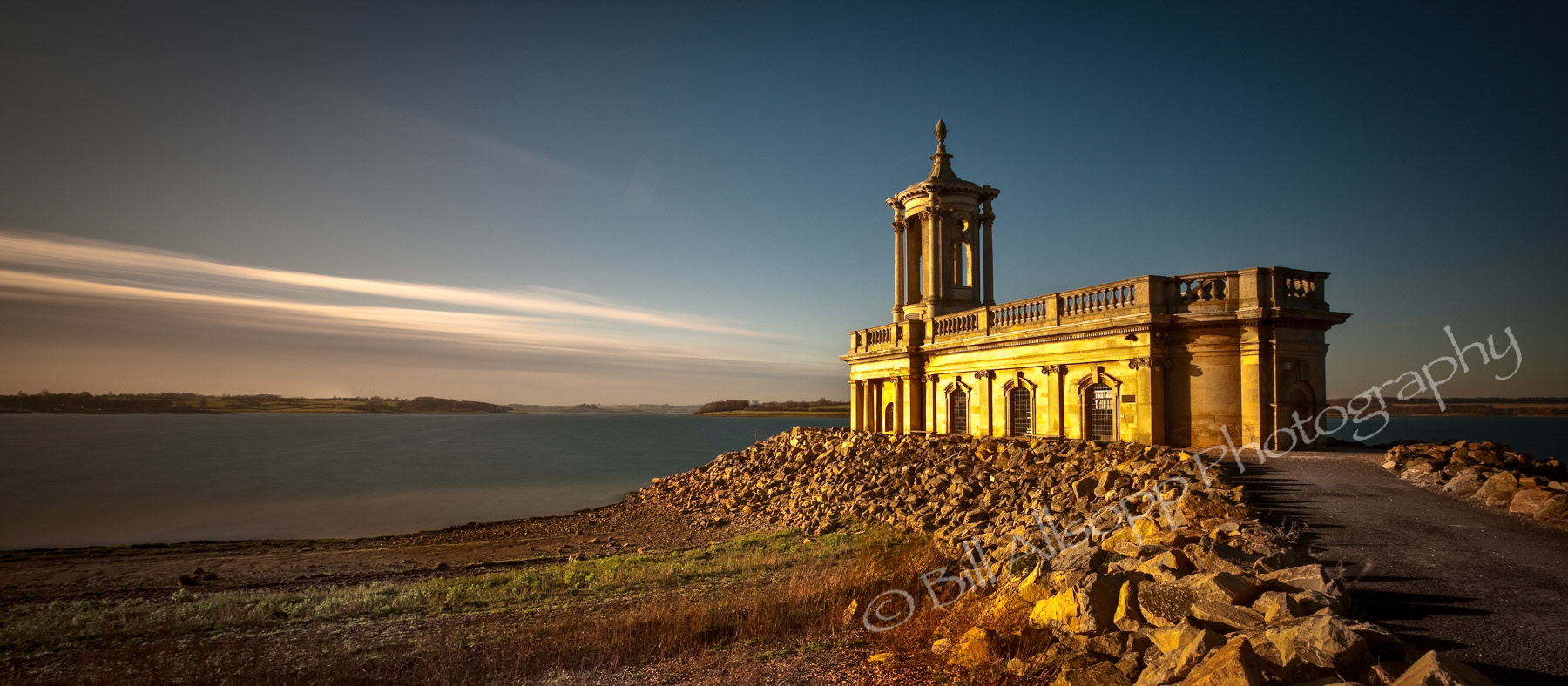 Normanton Church at Rutland Water was to have been demolished but following an outcry, an embankment was built around the church leaving it a prominent feature on the water's edge.