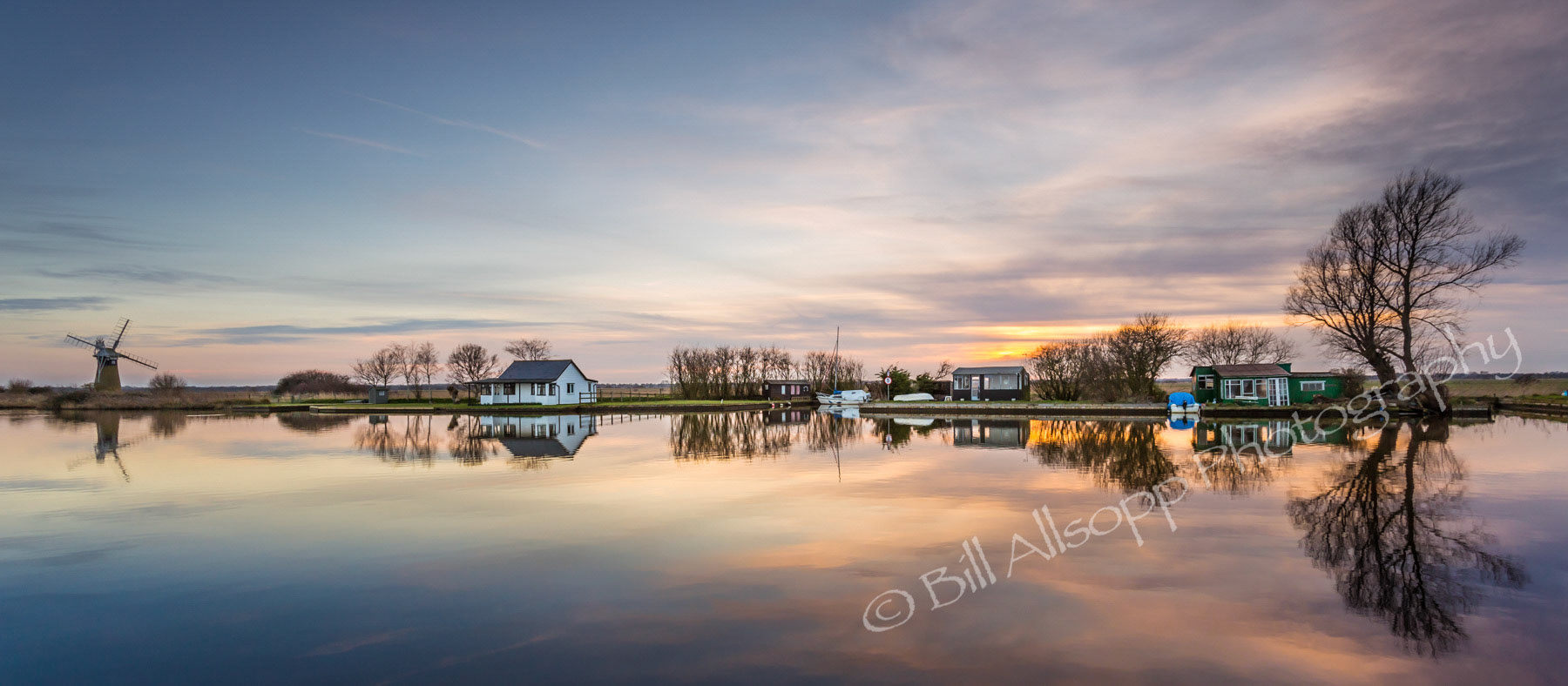View of the River Thurne at Sunset.