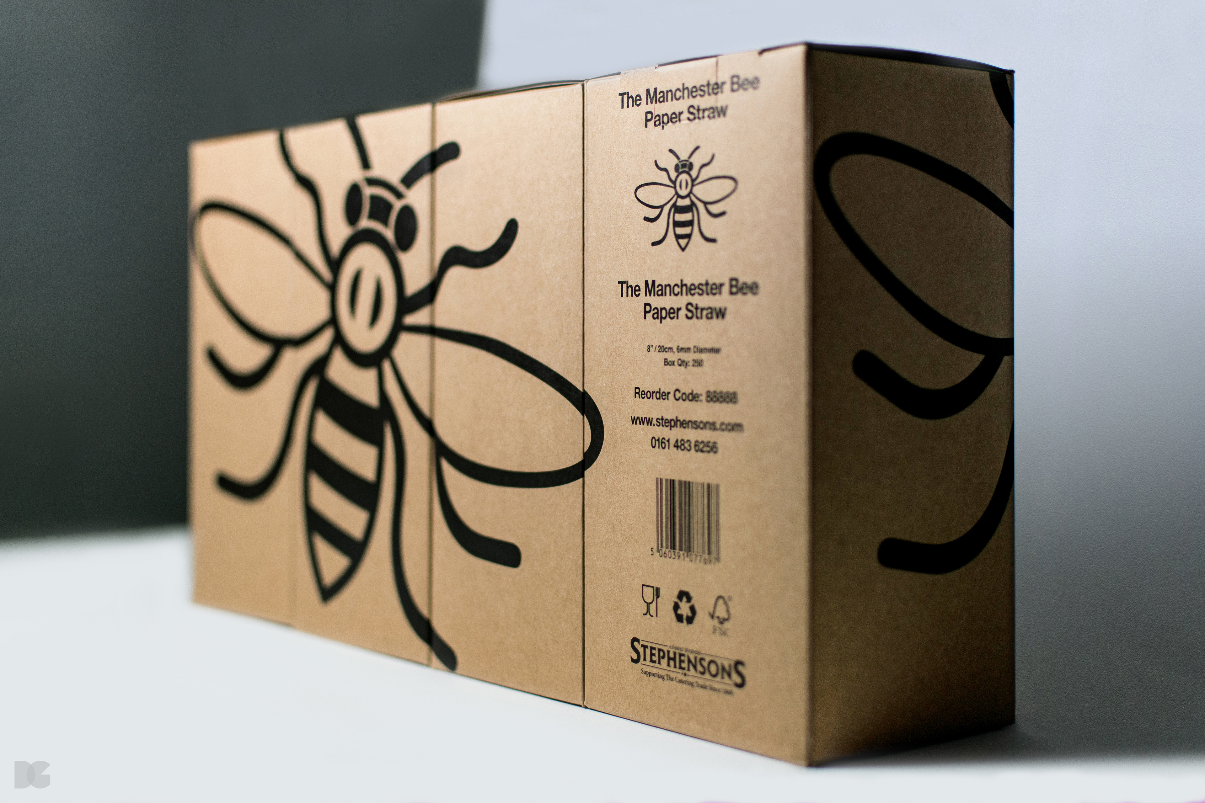 Manchester Bee Paper Straw Box Design. © 2018 David Gilmore Design