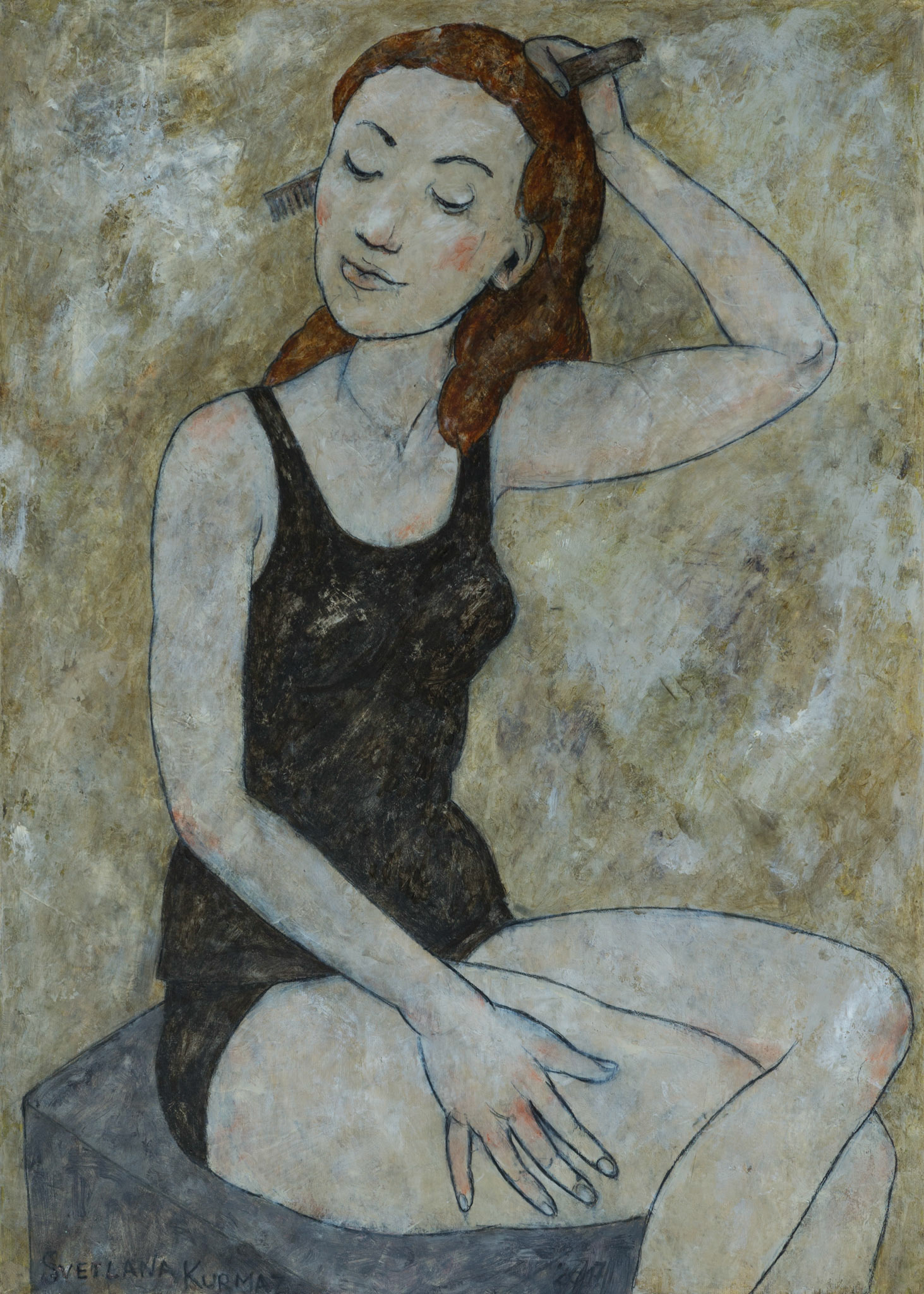 BRUSHING MODEL, oil on canvas, 70x50cm. /SOLD/