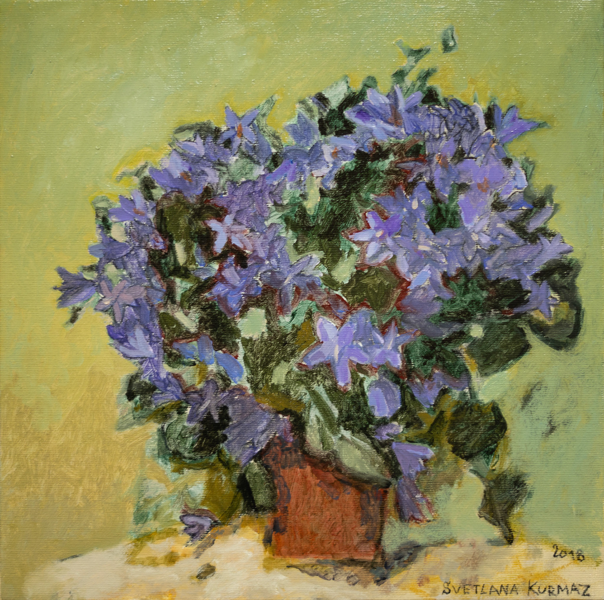 CAMPANULA FLOWERS, oil on canvas, 30x30cm. /SOLD/