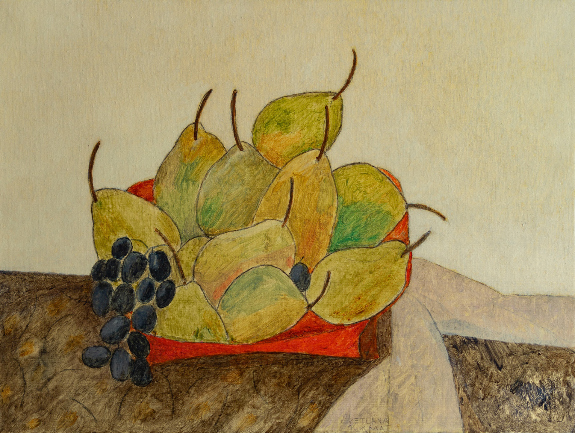 PEARS AND BLACK GRAPES, oil on canvas, 45x60cm.