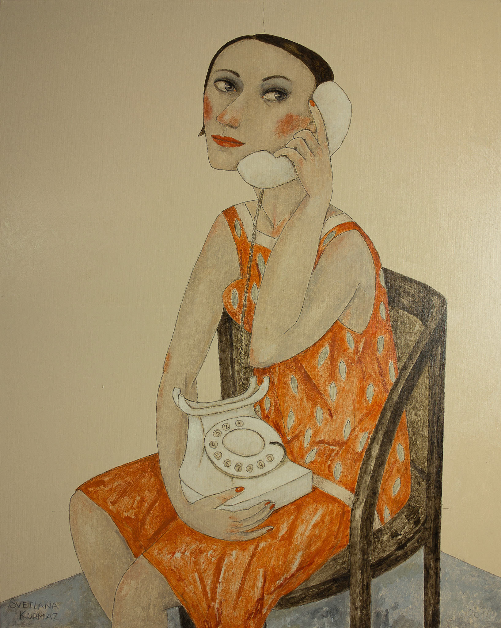 GIRL WITH TELEPHONE, oil on canvas, 100x80cm.