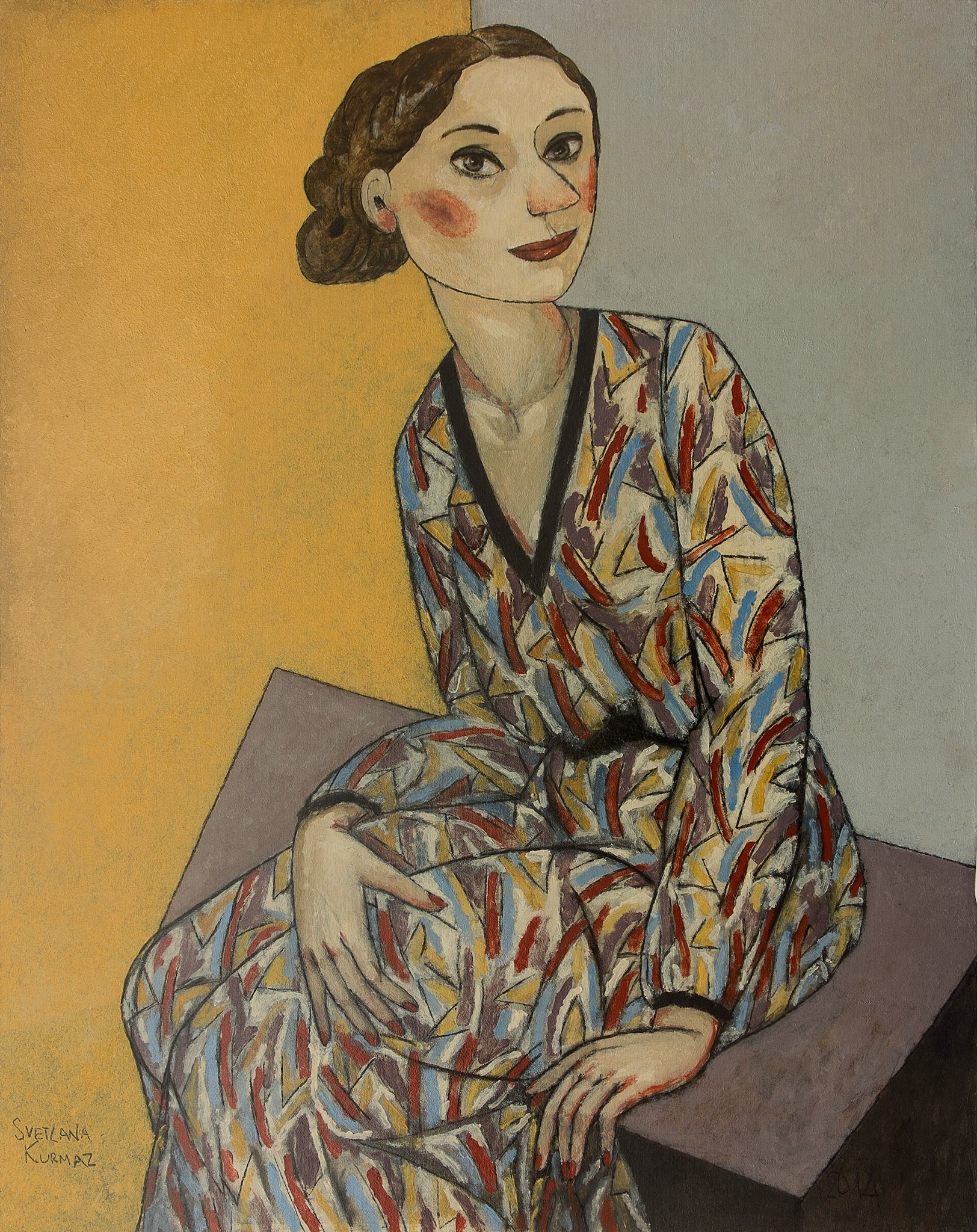 LADY IN A SILK DRESS, oil on canvas, 100x80cm.
