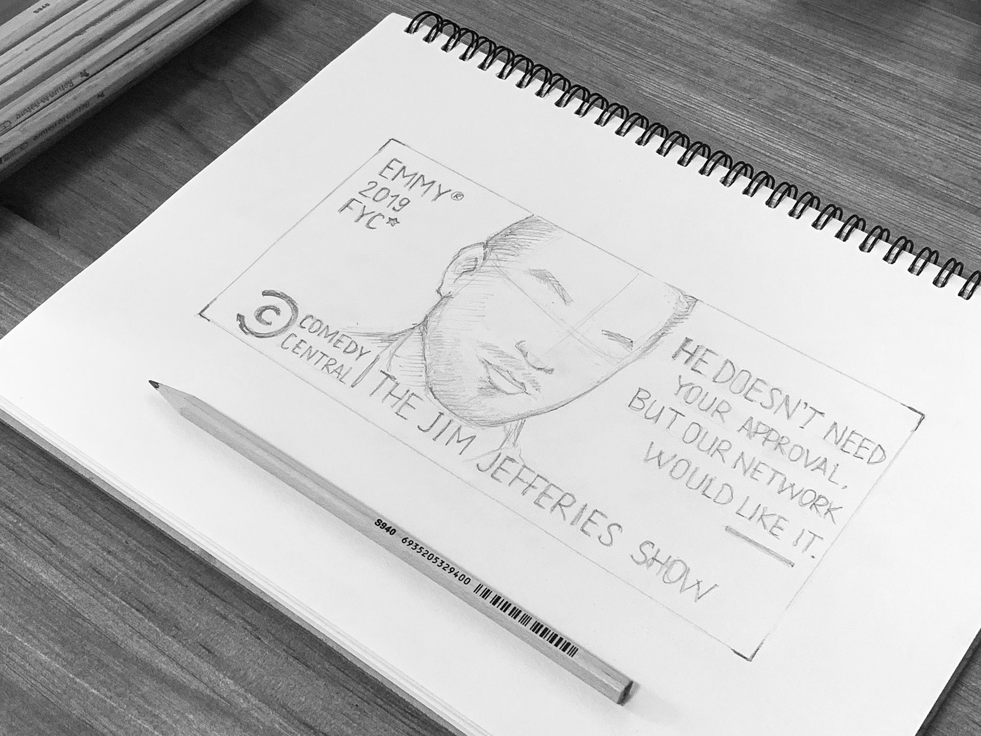 The Jim Jefferies Show — Emmy™ 2019 "For Your Consideration" (FYC) — Pencil Sketch for Selected Design Direction