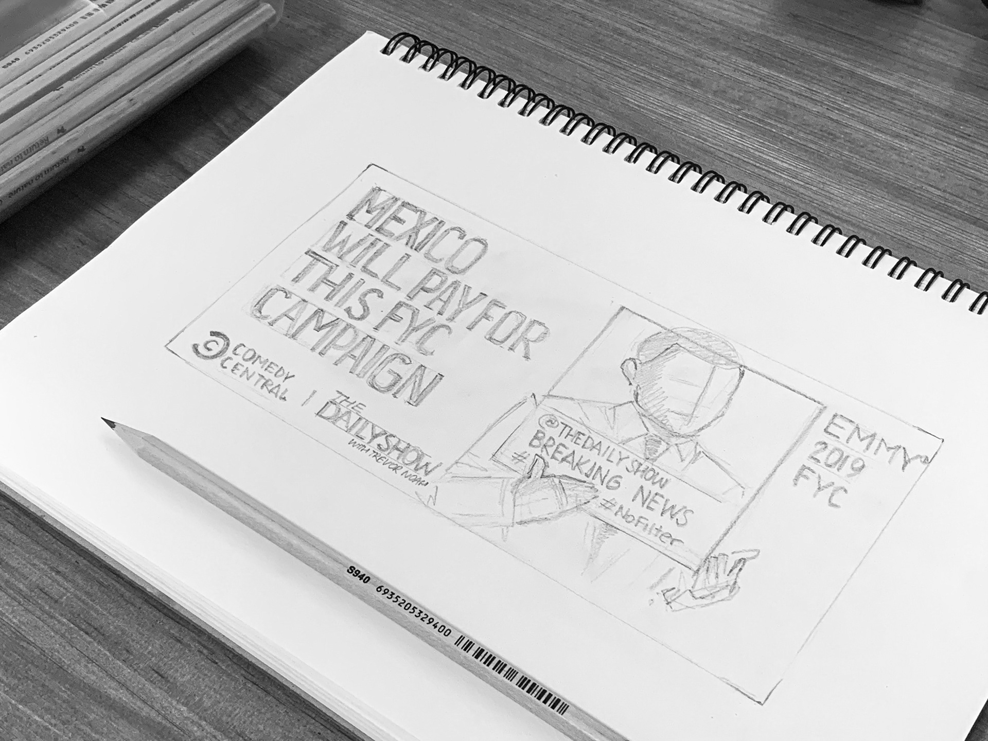The Daily Show — Emmy™ 2019 "For Your Consideration" (FYC) — Pencil Sketch for Alternative Direction 02