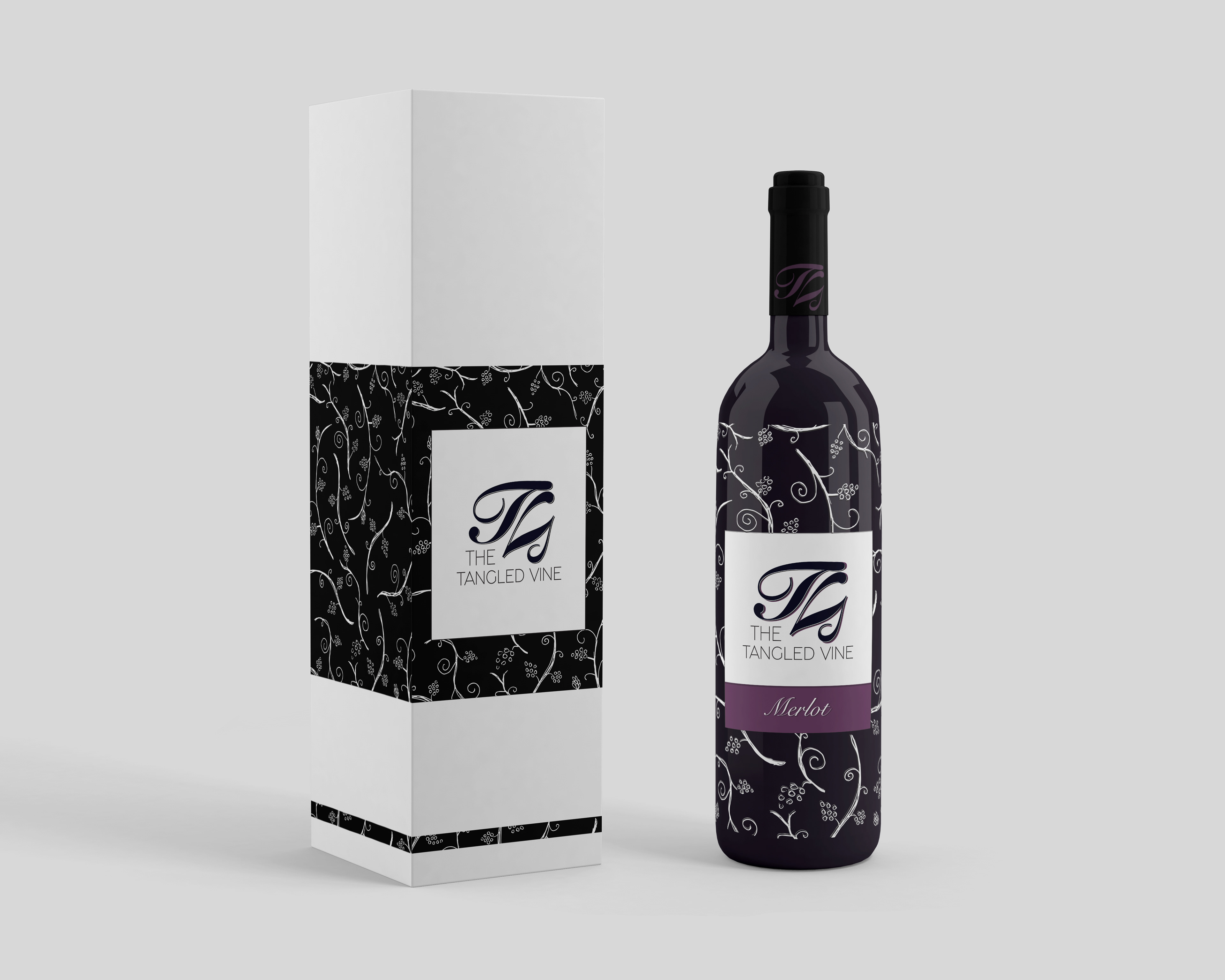 Merlot Wine Bottle / Box Packaging Mockup
