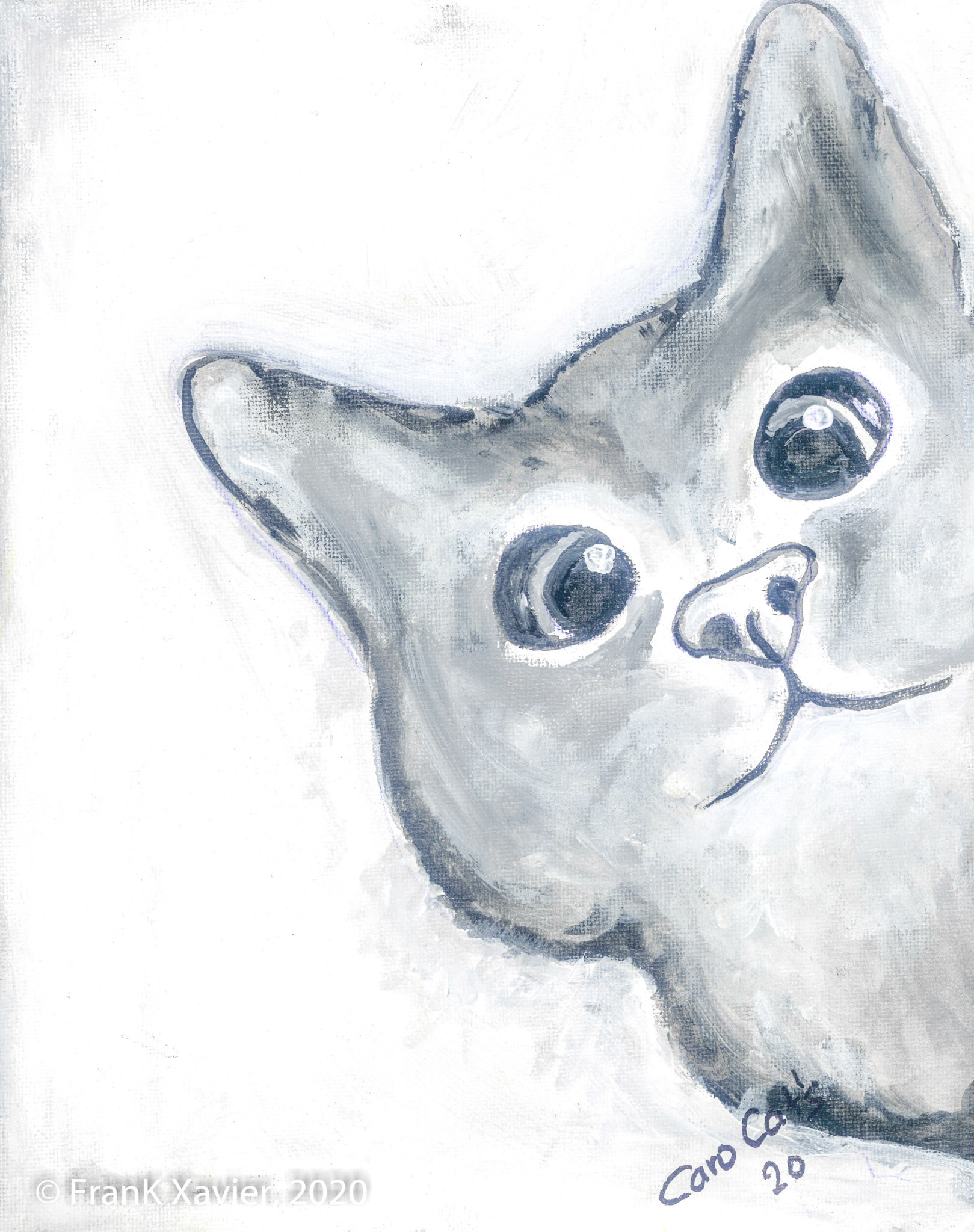 Aus der Serie Caro Cats, Originale Frank Xavier, Acryl auf Leinwand, 20 mal 30 cm