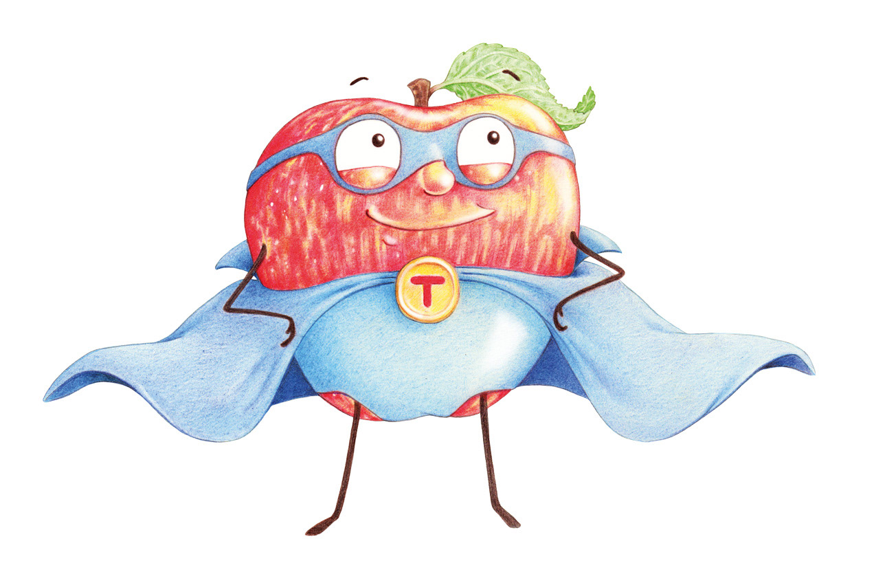 Apfelheld illustration, apple hero illustration, analog illustration