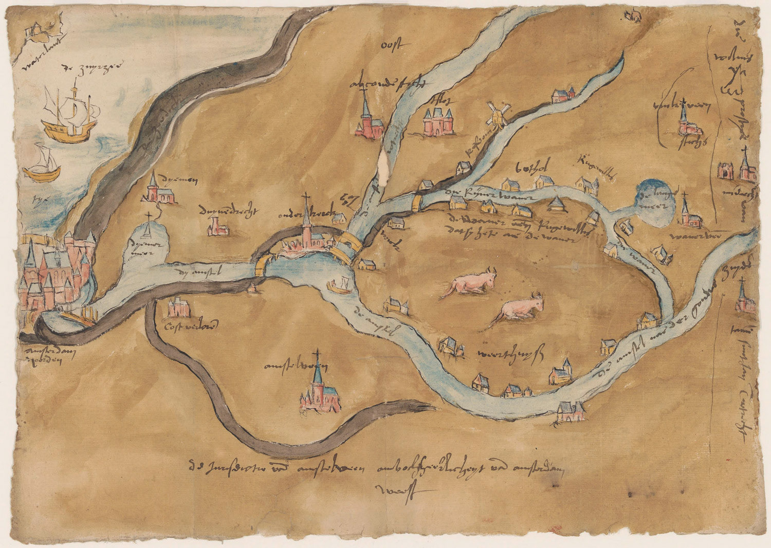 Situatie ca. 1555 - Bron: Regionaal Archief Dordrecht