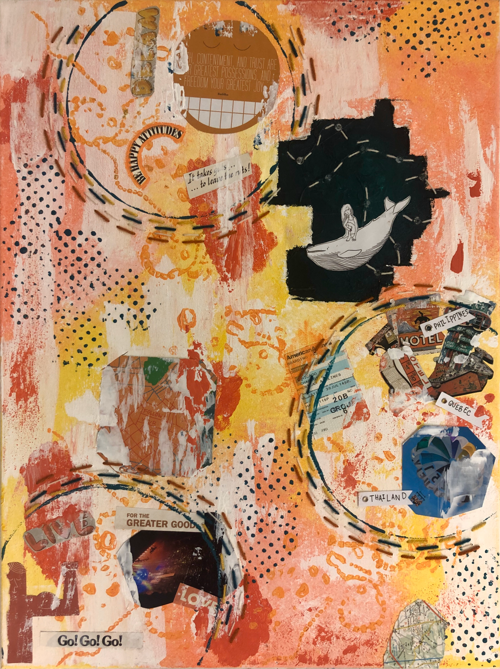 “A Head Full of Dreams” | 18” x 24” | Mixed-media collage on canvas | This collage is supposed to represent the dreams and aspirations that I have for my future self. 