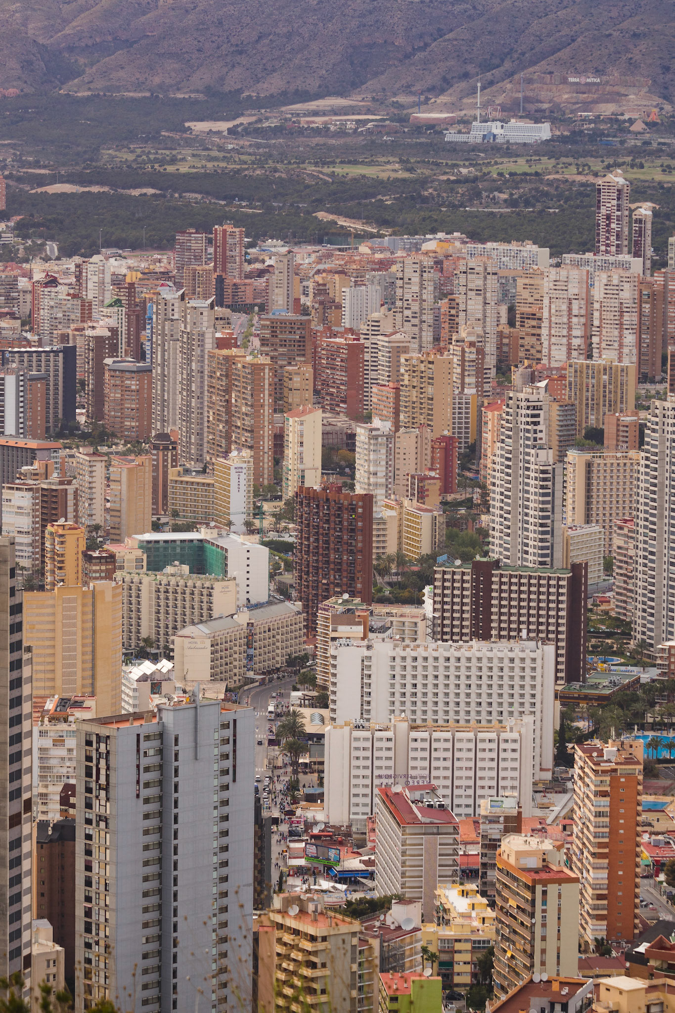 Coastline of a Benidorm. Aerial view of Benidorm, with beach and skyscrapers. Spain. Costa Blanca, Alicante