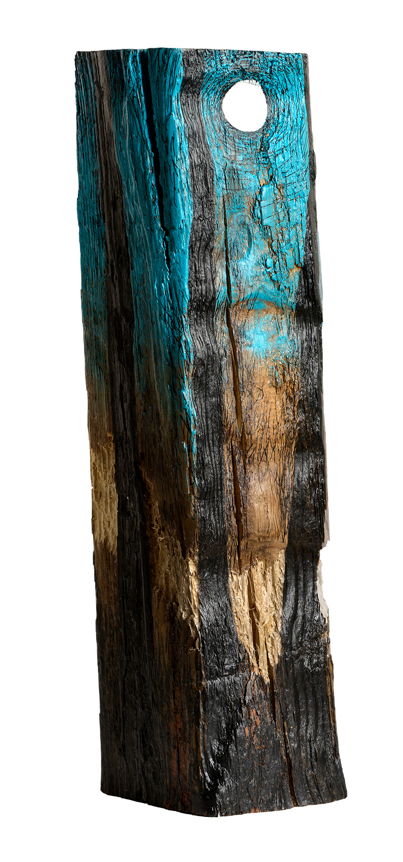 »Eilbek-Kanal«, 2014, acrylic paint, marker, enamel on ply wood, carved into ply wood, 41 × 12 × 11 cm, Artwork by Lena Schmidt, www.lenaschmidt.com, Art, Wood, Drawing, Painting, Carving