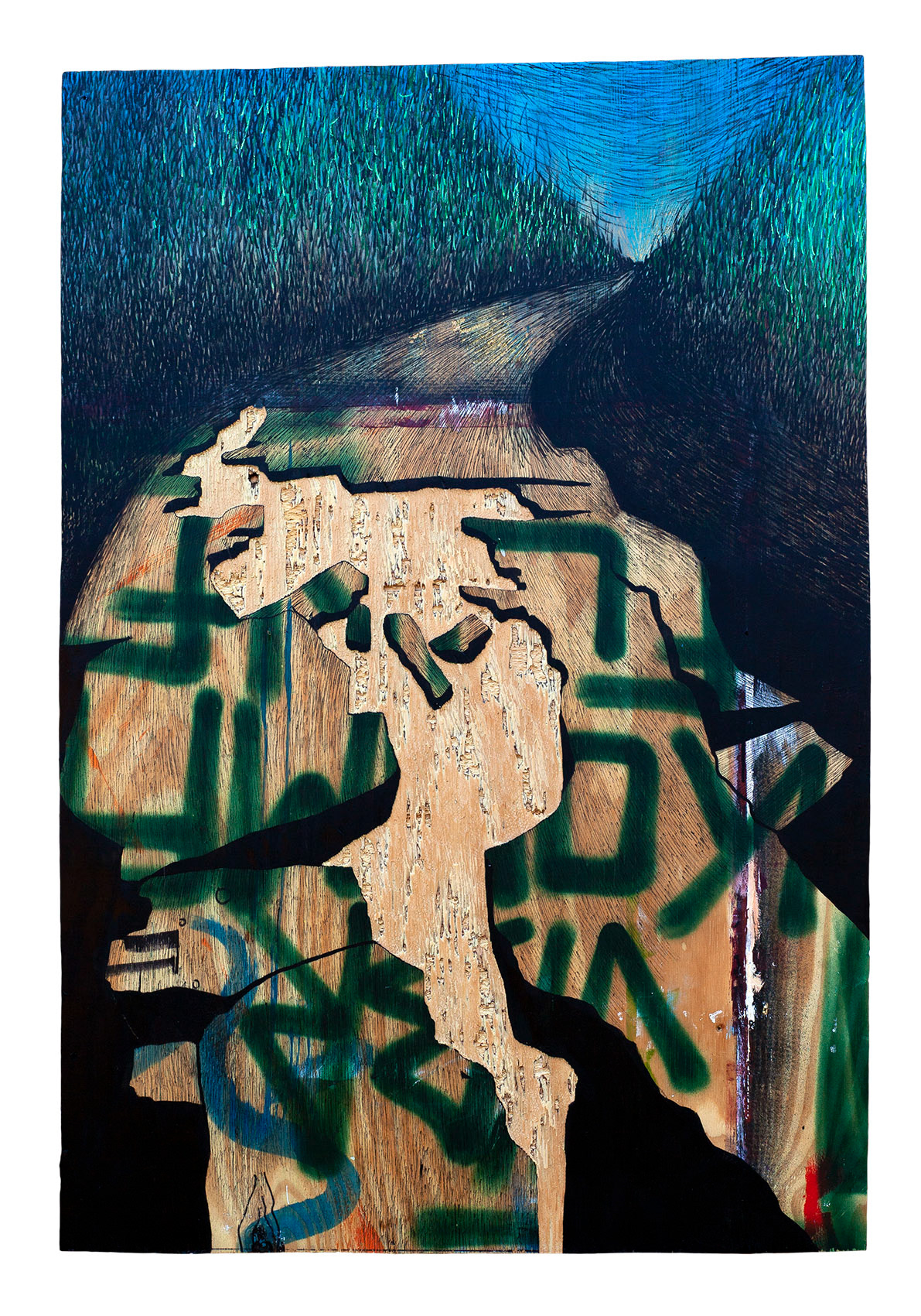 »Broken Street No.3«, 2017, mixed technique on wood 72 × 94 cm, Artwork by Lena Schmidt, www.lenaschmidt.com