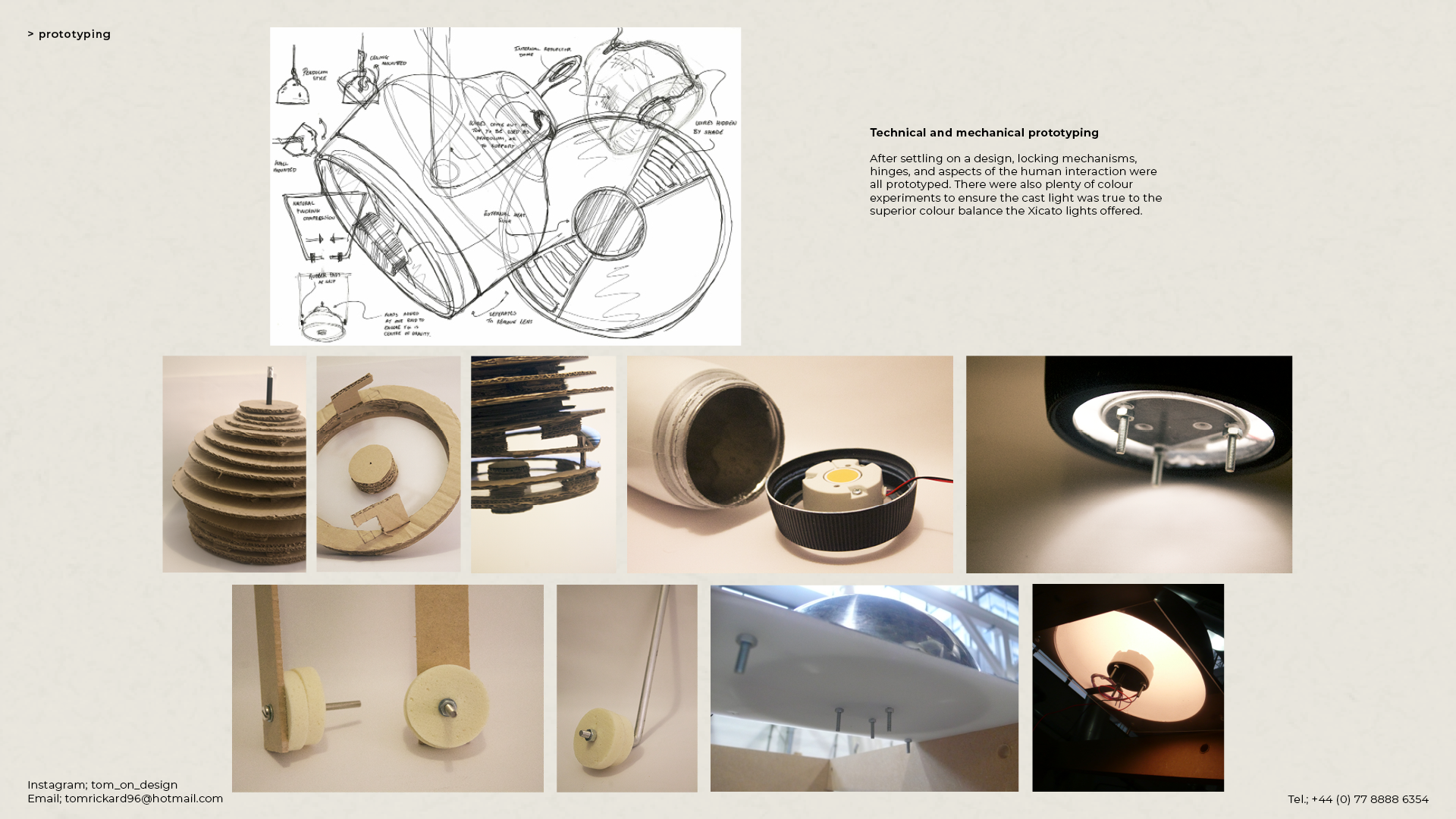 luminaire prototypes including card modelling and rough models