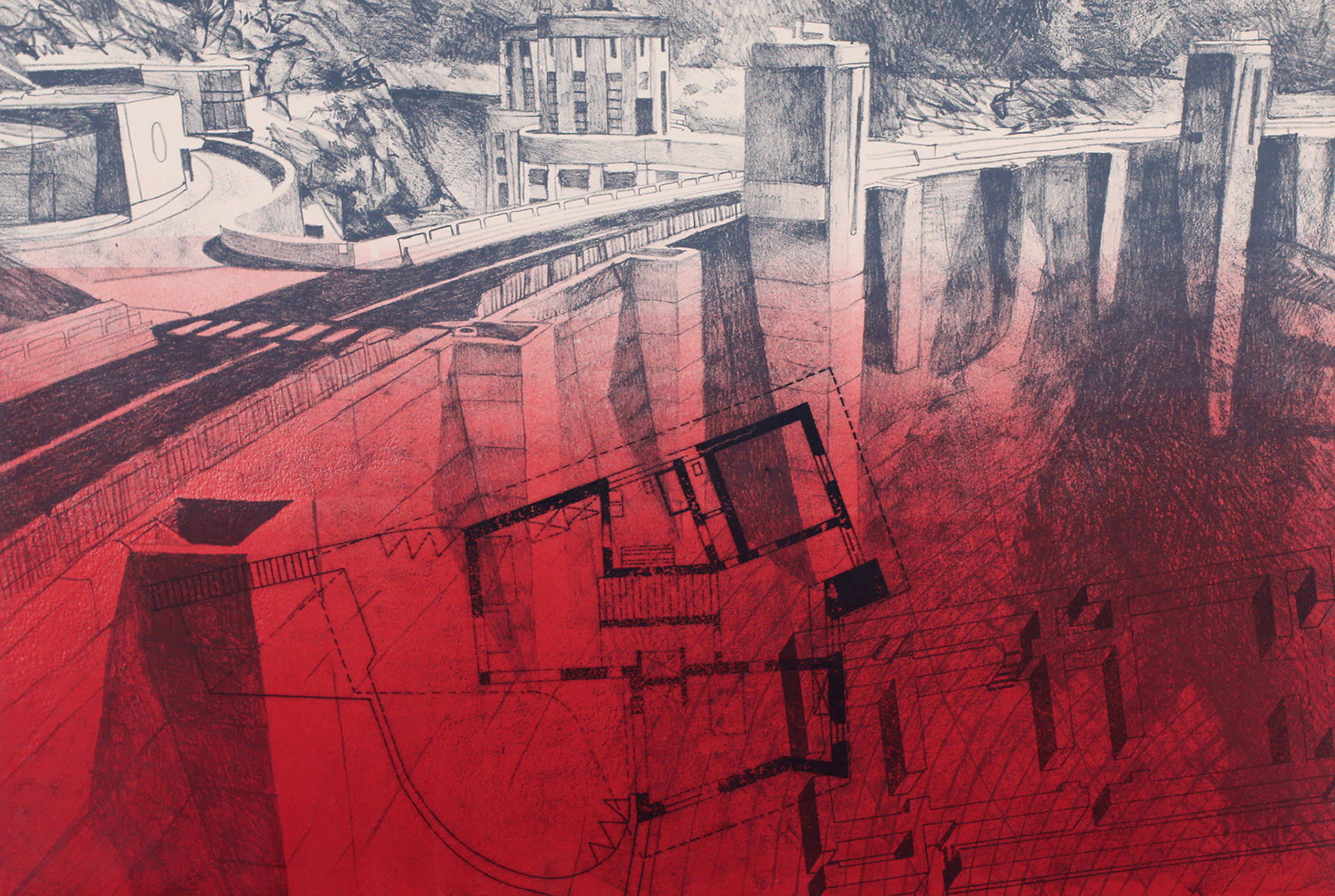 "Site LVI," Lithography, monotype, and paper lithography, 15 x 22 in., 2020