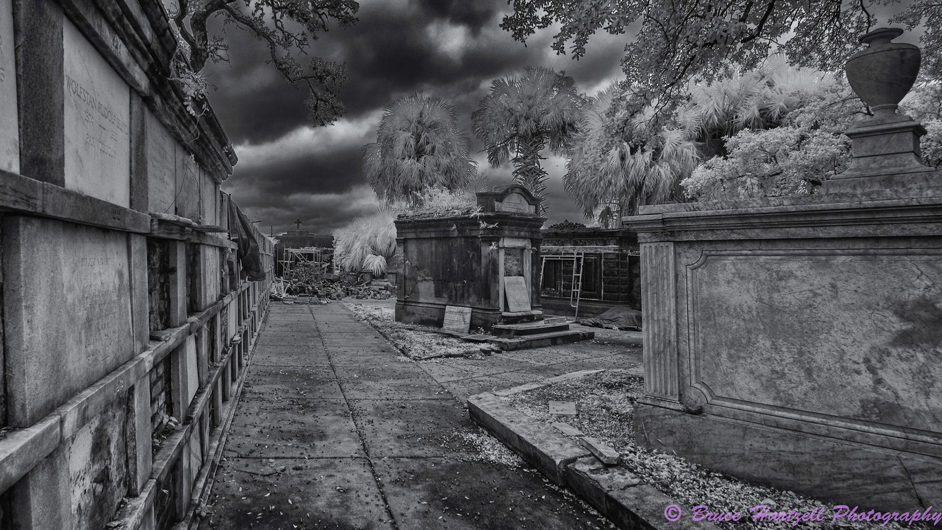 Oddfellows Cemetery, New Orleans, Louisiana. Infrared. PS, LR, Silver Effects Pro adjustments. See and share more like this at:  http://aayyeeee.myportfolio.com