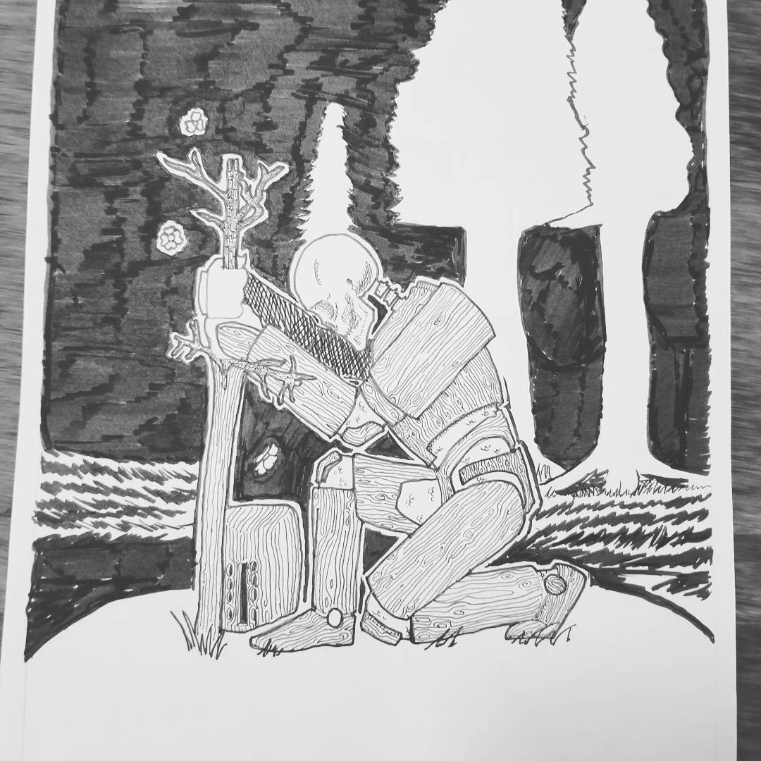A character portrait for an undead nature paladin done for Inktober 2017