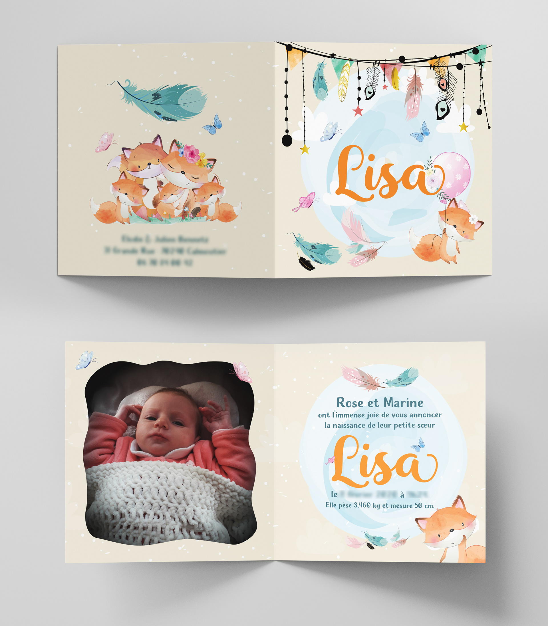 Faire-part de naissance personnalisé.