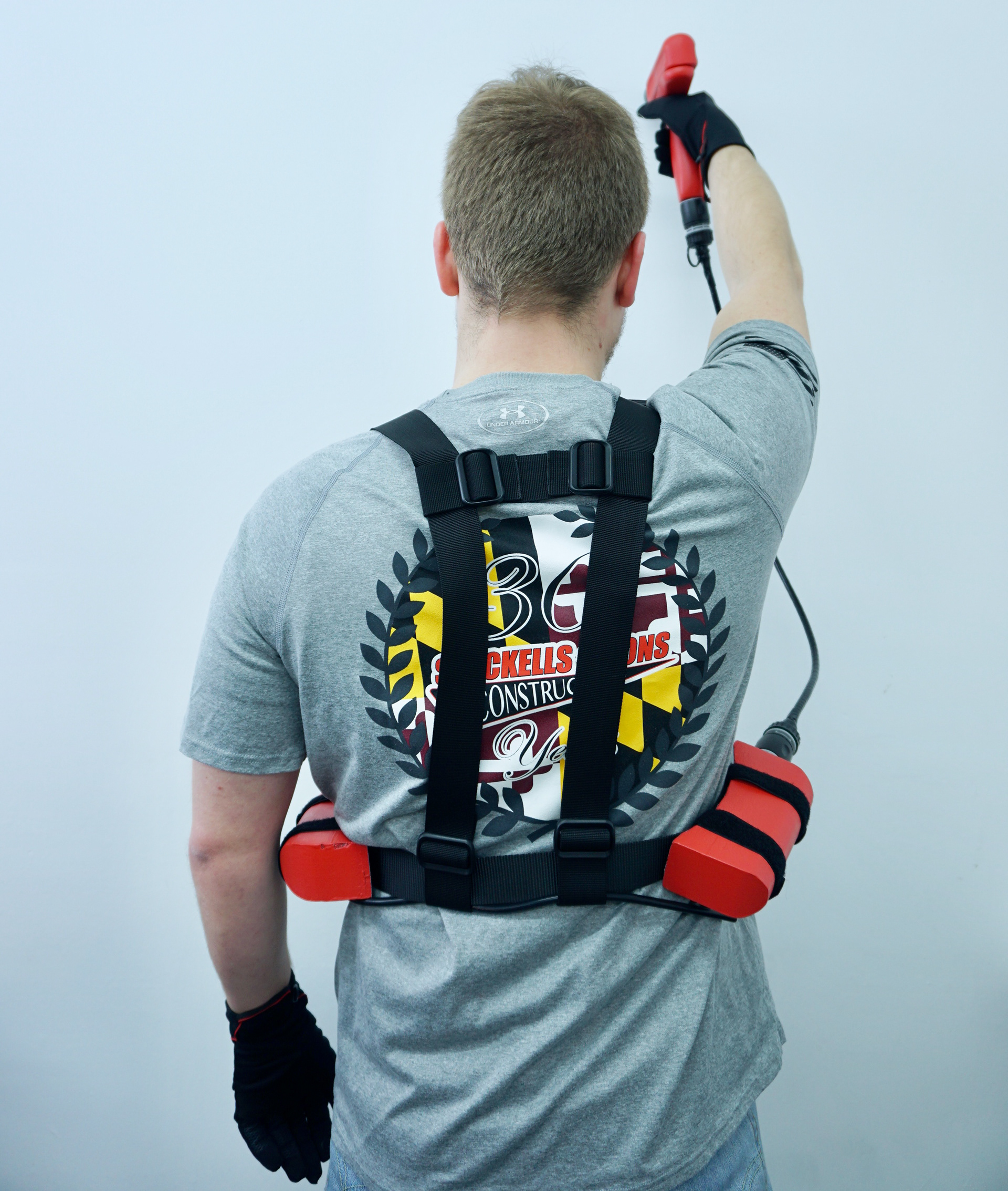 Rear view, showing harness