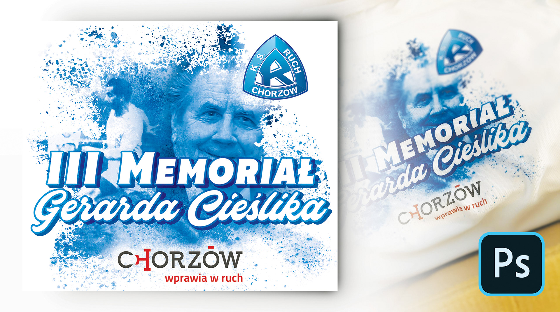 T-shirt sublimation design for football event. Designer using Photoshop and supplied photos.