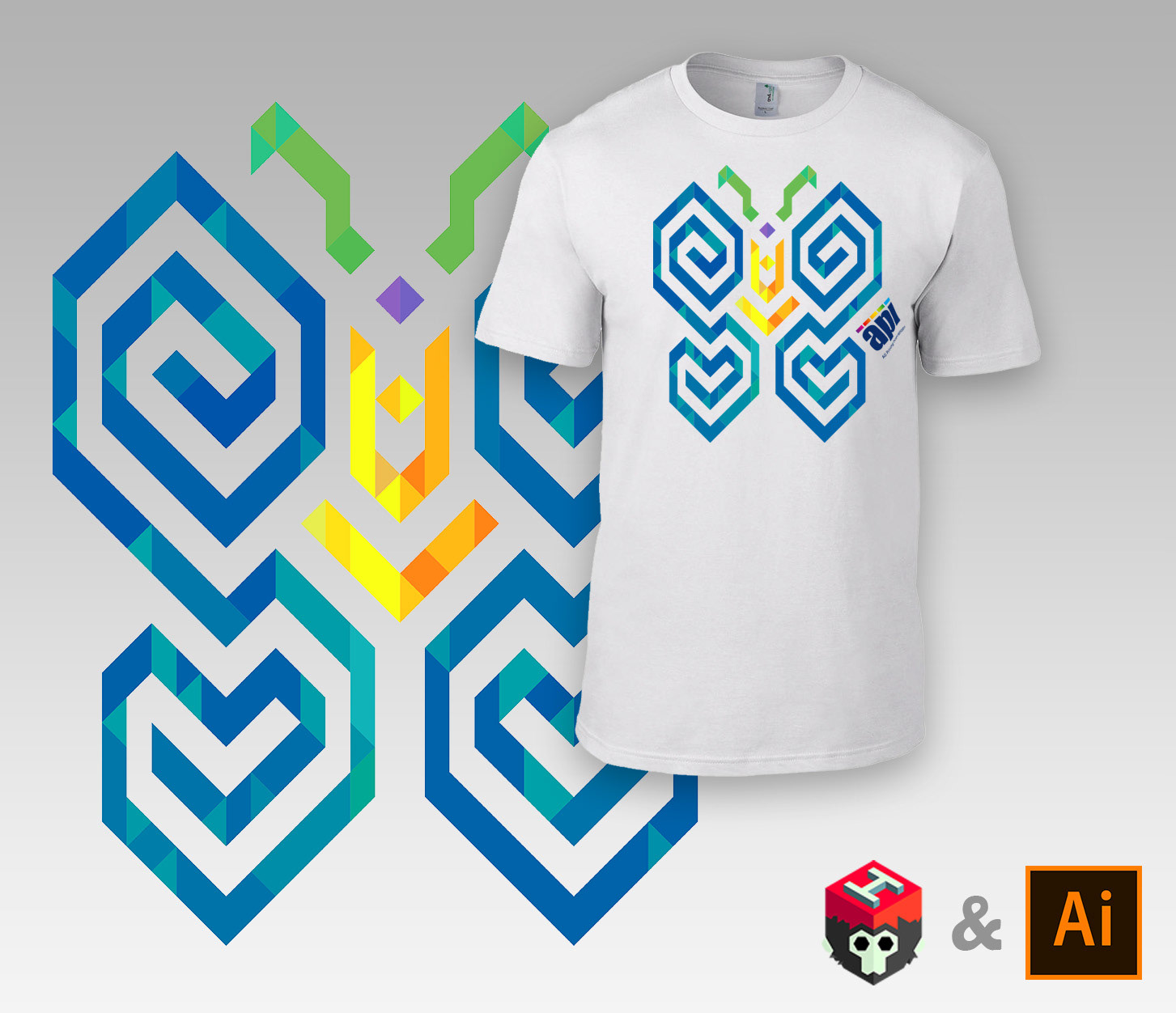 Design for DTG printing company. Made with Marmoset Hexels and Illustrator.