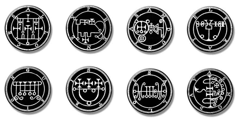 Occult satanic button pins size 1", 25 mm Ars Goetia demons Alloces,Phenex,Amdusias,Leraie,Gusion,Sitri,Sallos,Asmoday