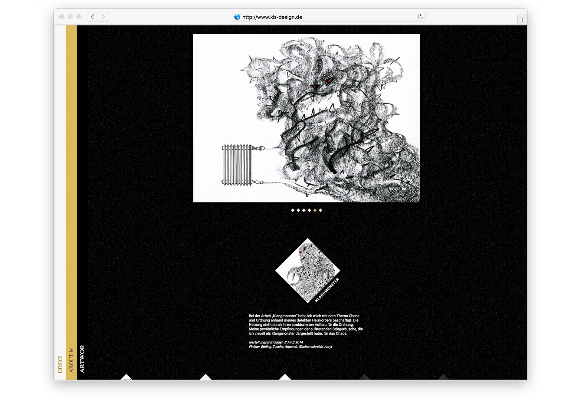 Screenshot einer Projektseite (Artworks) von meiner ersten eigenen Portfolio-Webseite