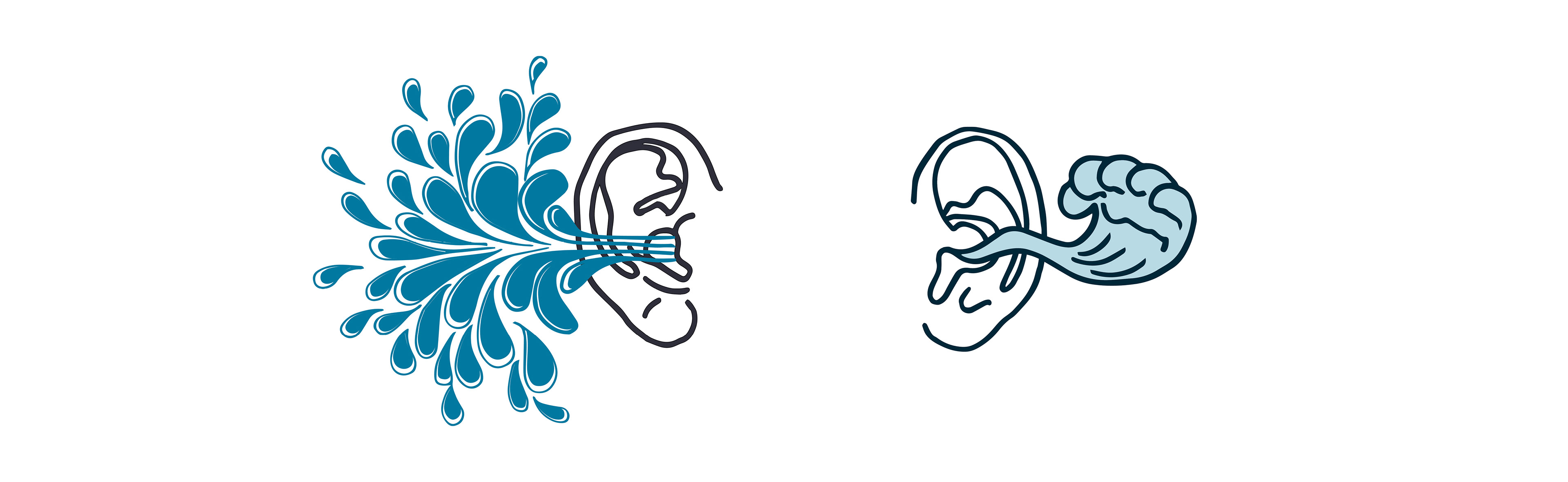 Illustration zum Klang des Wassers: Ohren aus denen Wasser bzw. eine Welle kommt