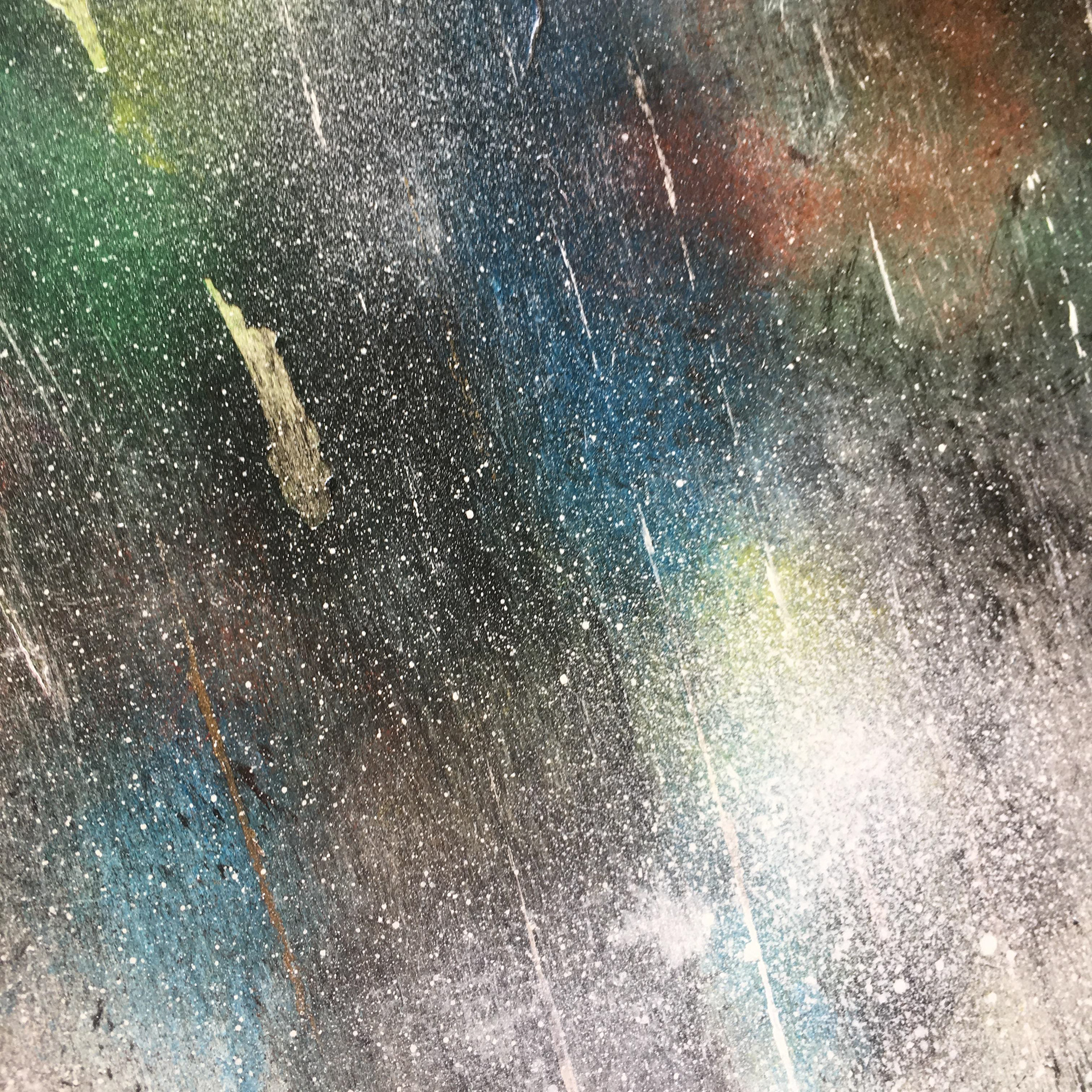 Intersection At Night (Walking With Hugo), detail, acrylic and solder on metal panels, 20"x20" ©Ginger Sedlarova 2019