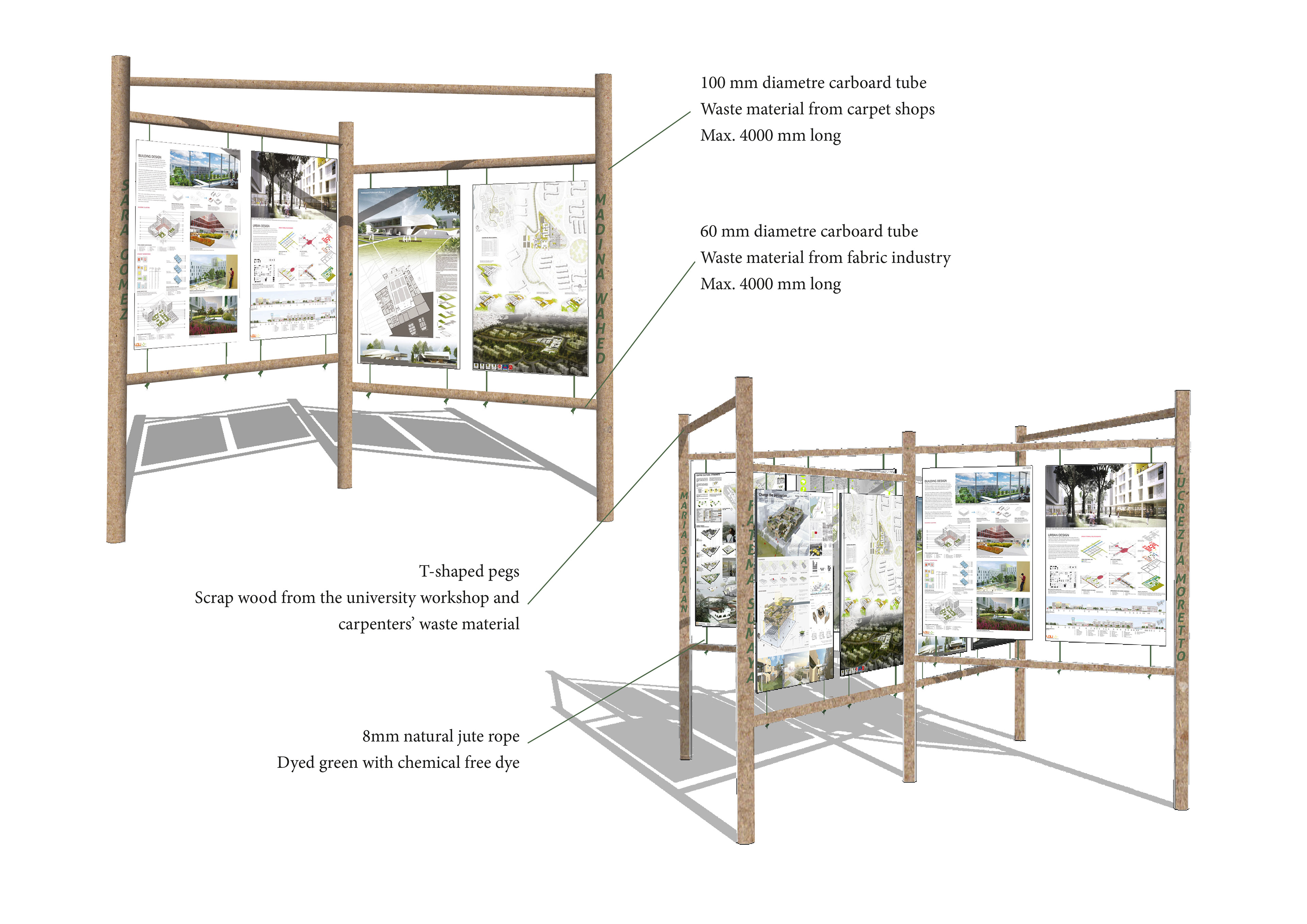 Material assembly in the finalised stand