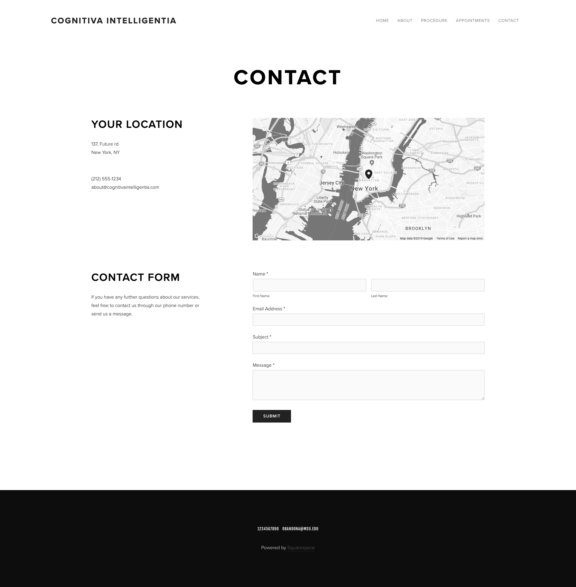 The CONTACT page allows users to directly communicate with CI office