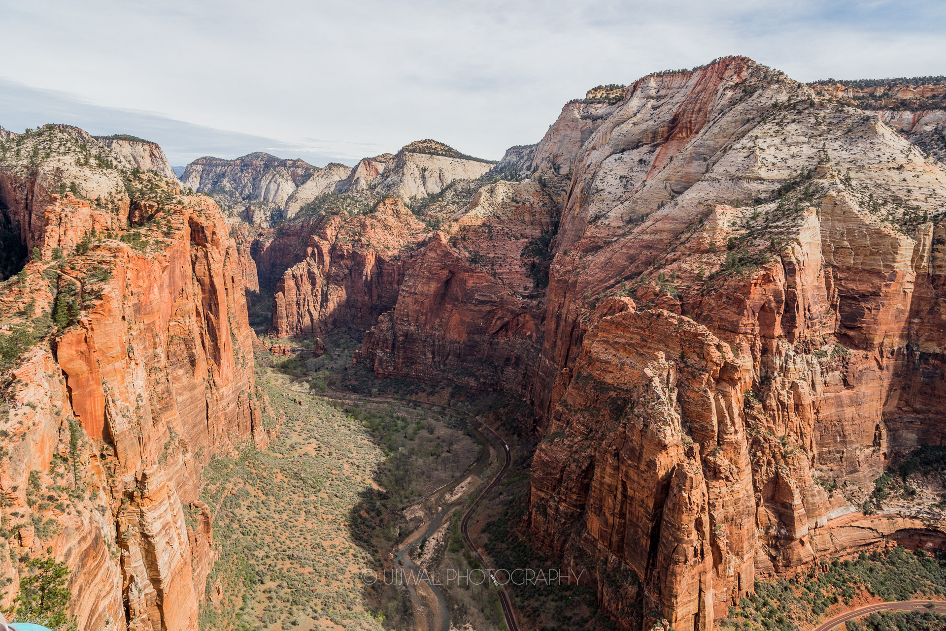 View of Canyons from the top of Angels Landing at Zion National Park USA