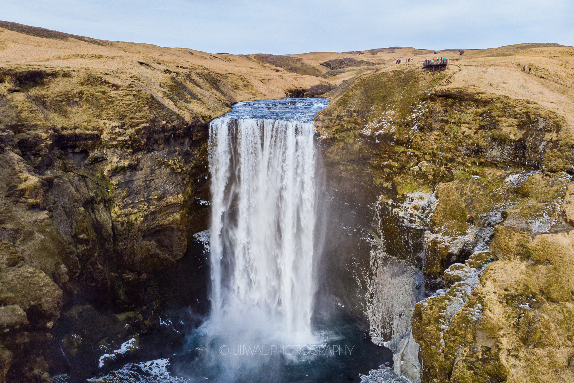 Aerial view of Skogafoss Waterfall