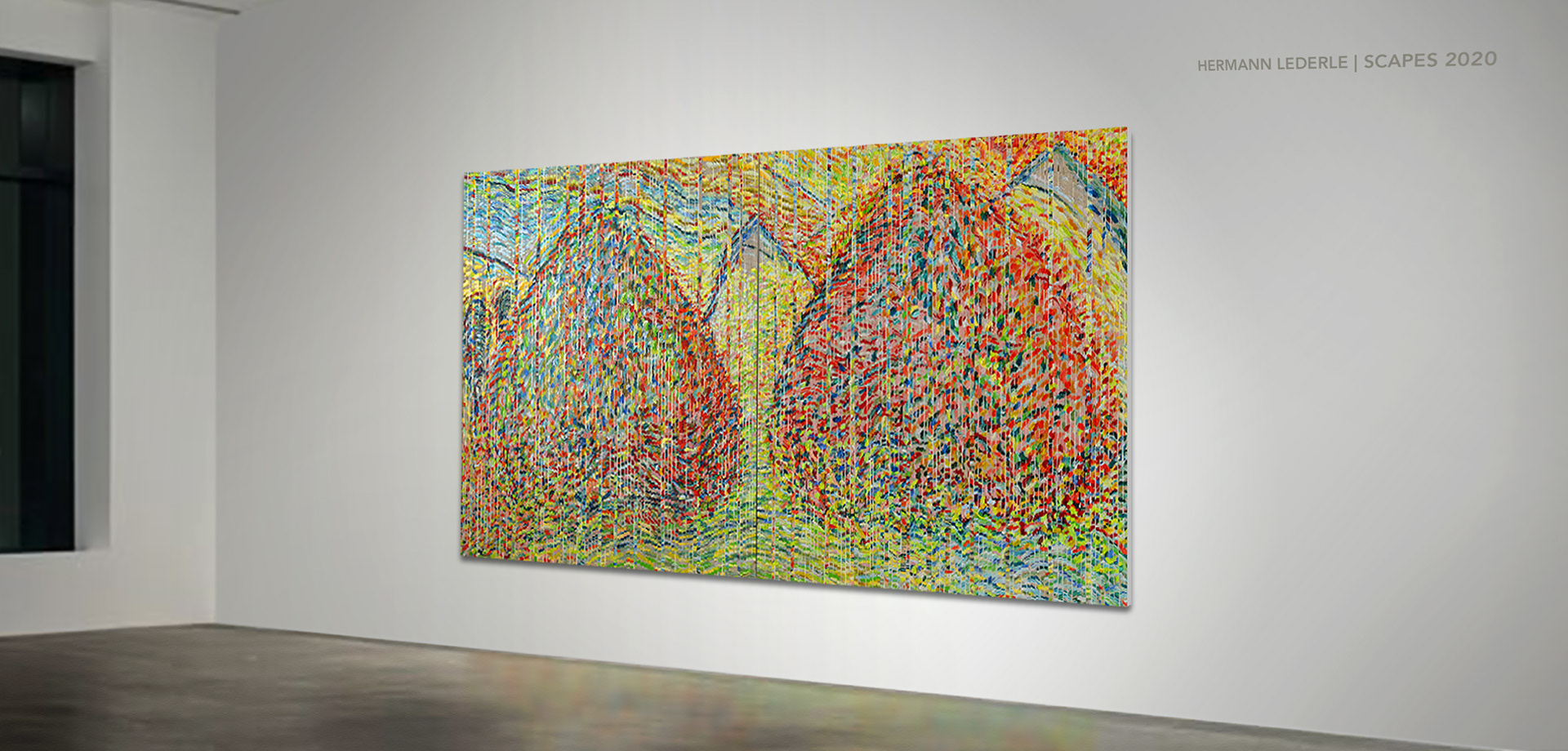 END OF SUMMER, oil on linen stripes over canvas, 60 x 98 inches, 2020, hermann lederle