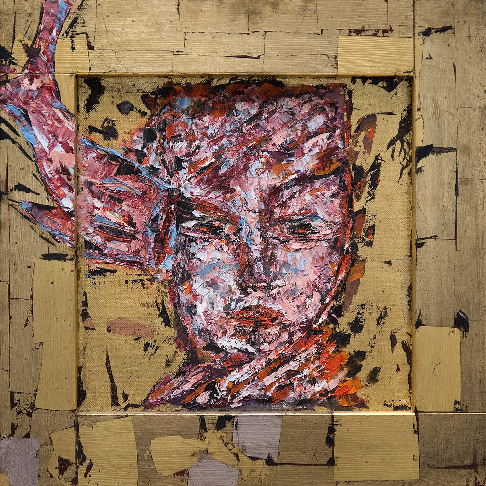 MIA oil on canvas & wood frame, 19 by 19 inches, 2002