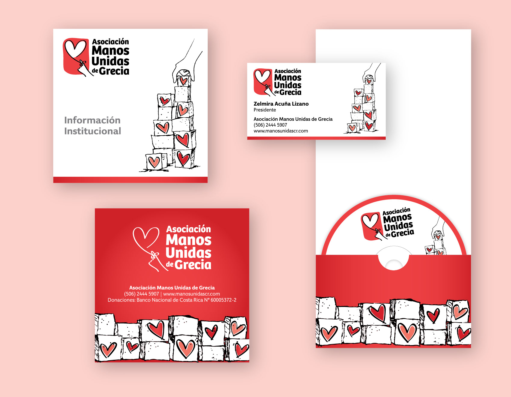 Stationary Design for the organization shows hand-drawn bricks with hearts in some of them, to represent the love needed to build the home.