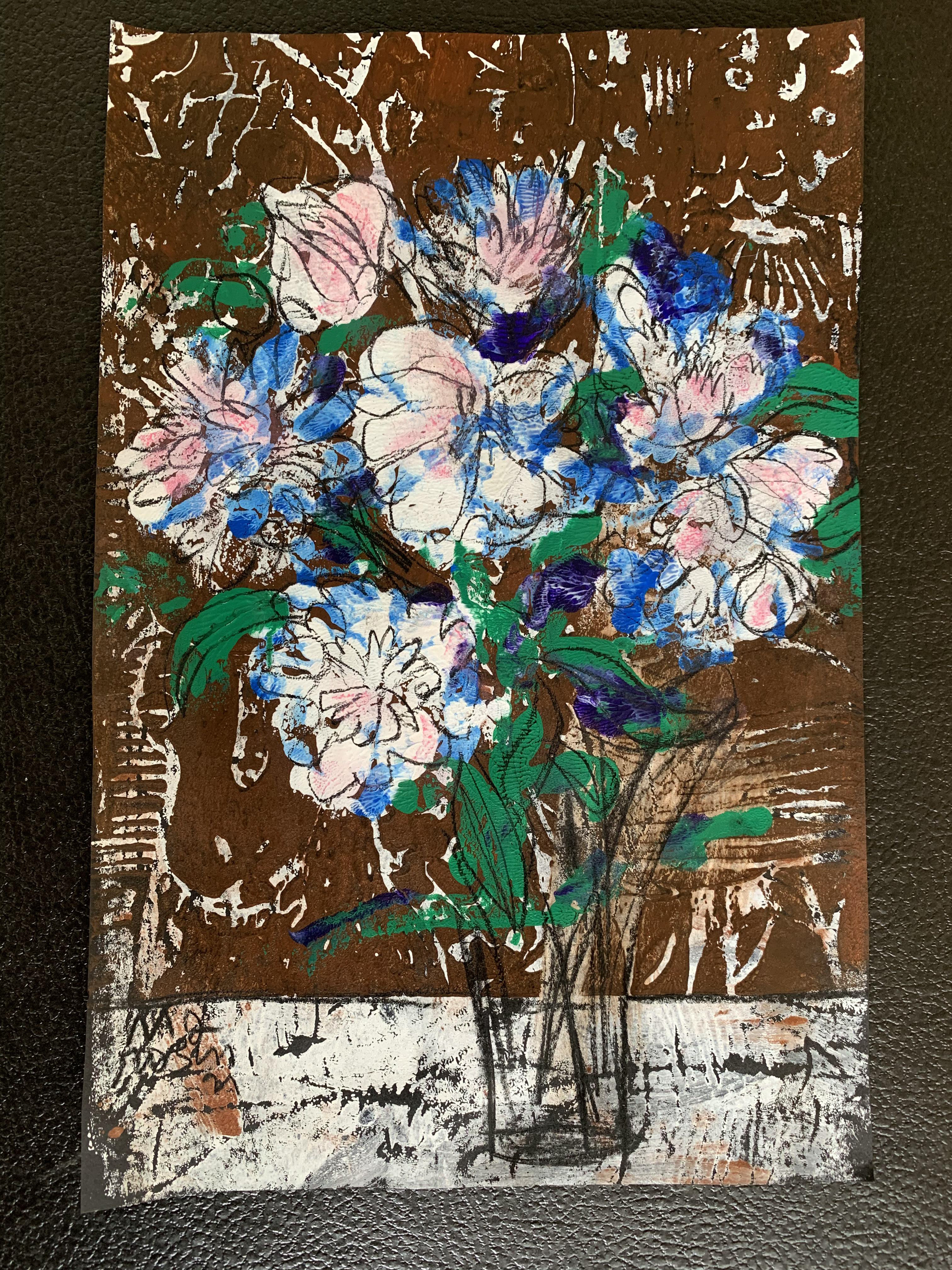 40 / Peonies on Brown Ground / 8.75 x 13/ $220