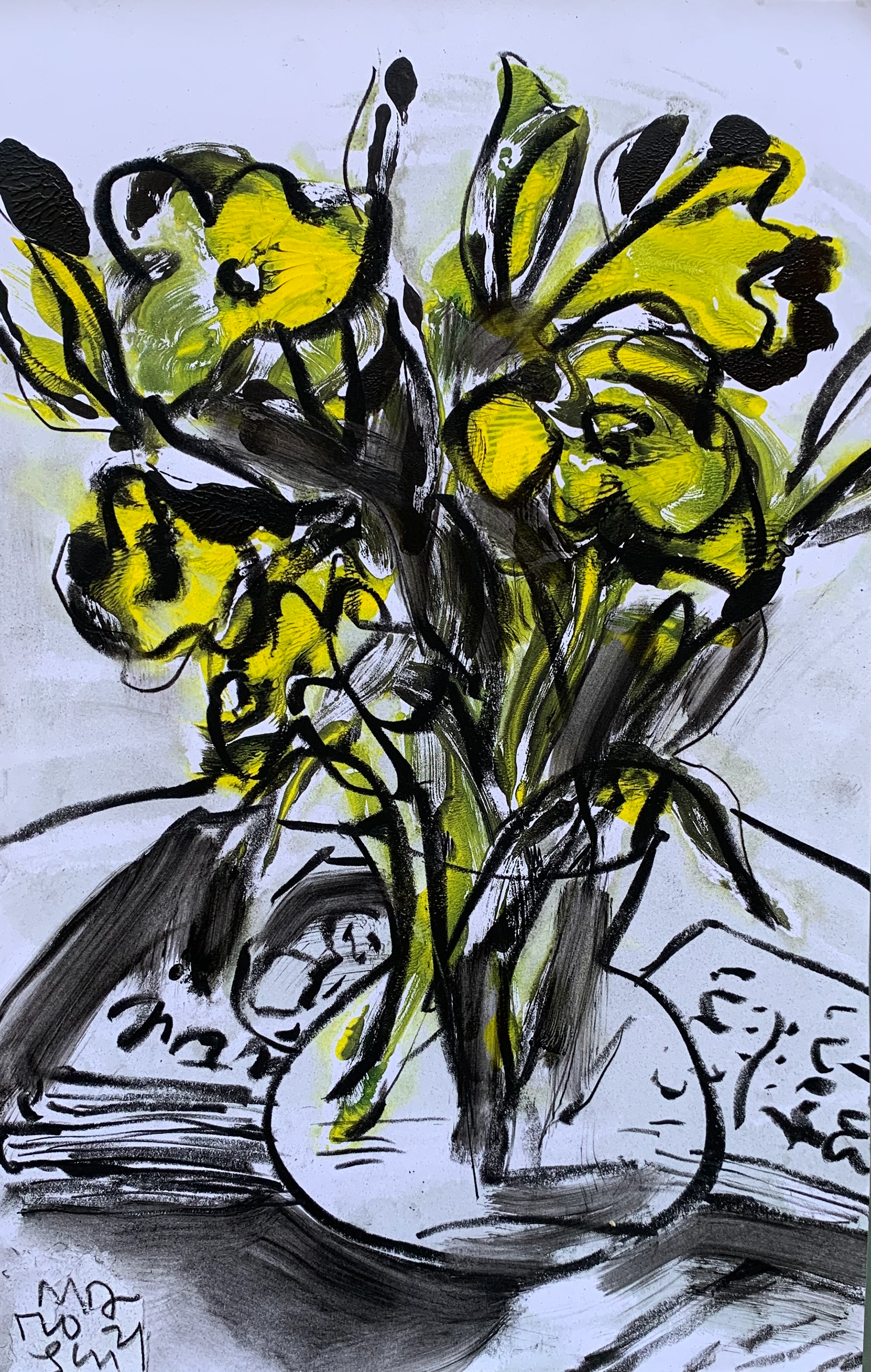 13 Daffodils in small vase on table/ 11 x 16 / $250