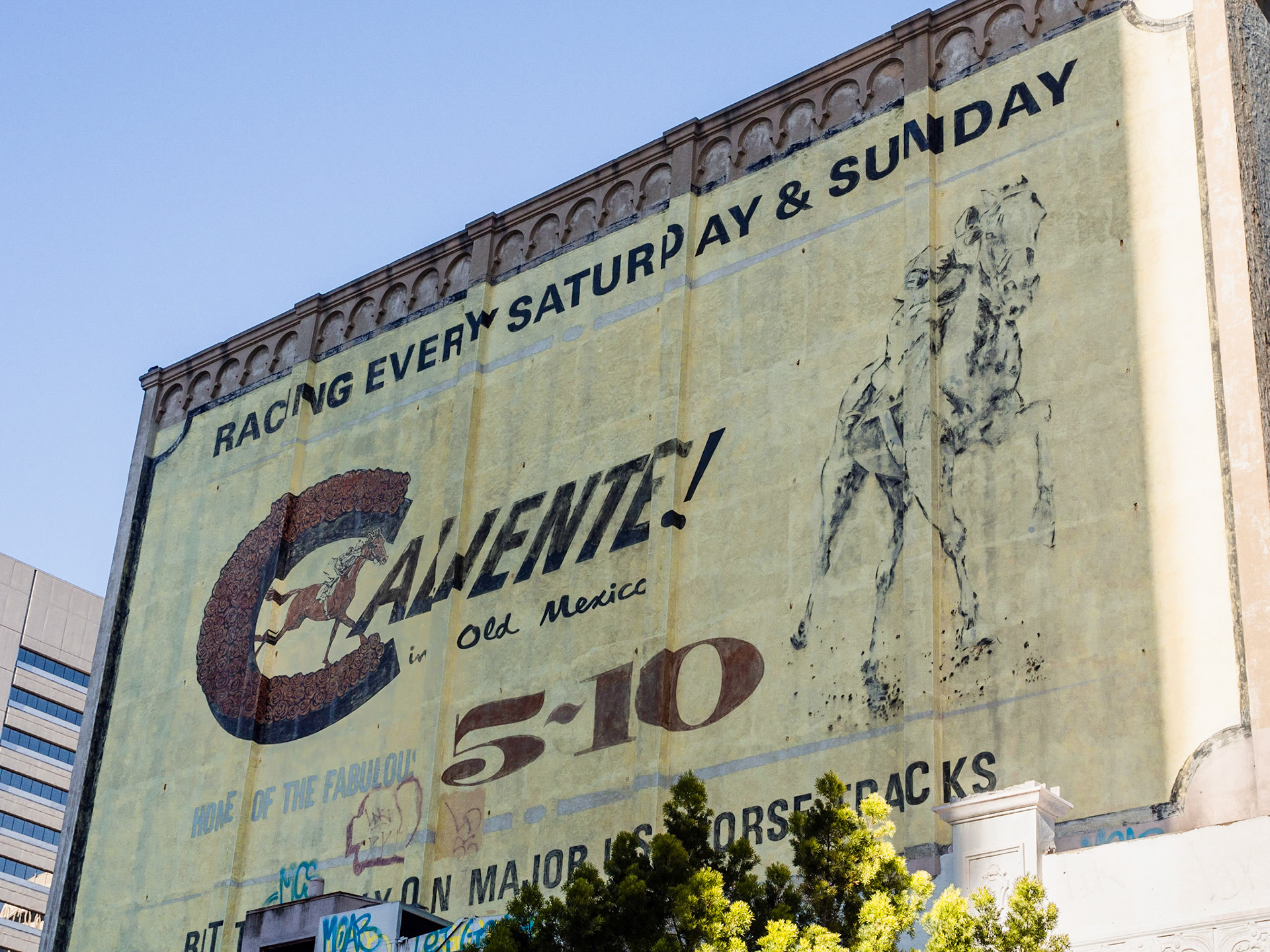 Caliente Racetrack Sign on the back of the California Theater Building, San Diego, 2014