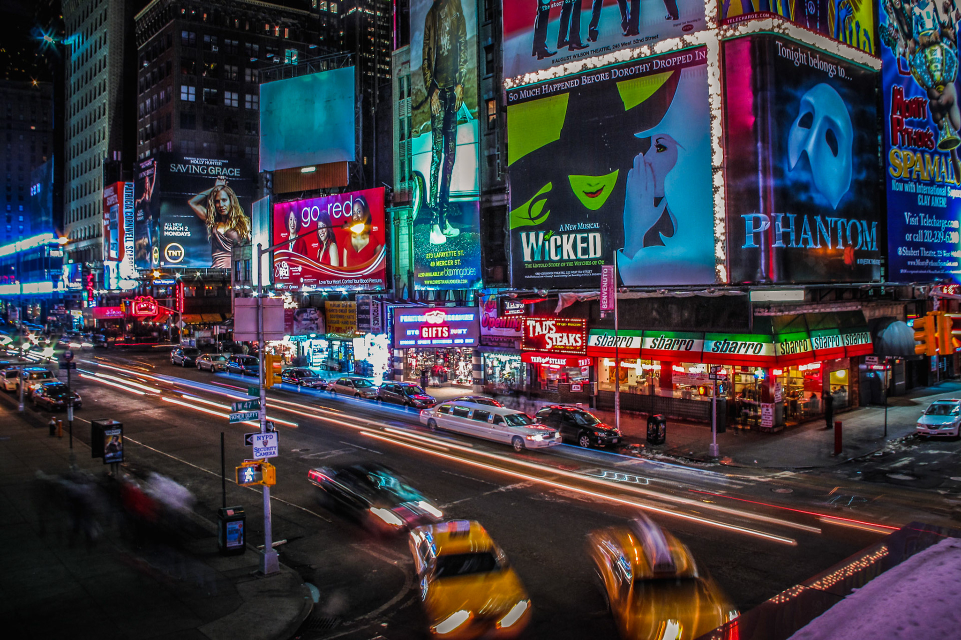 New York City Traffic in Time Square at Night
