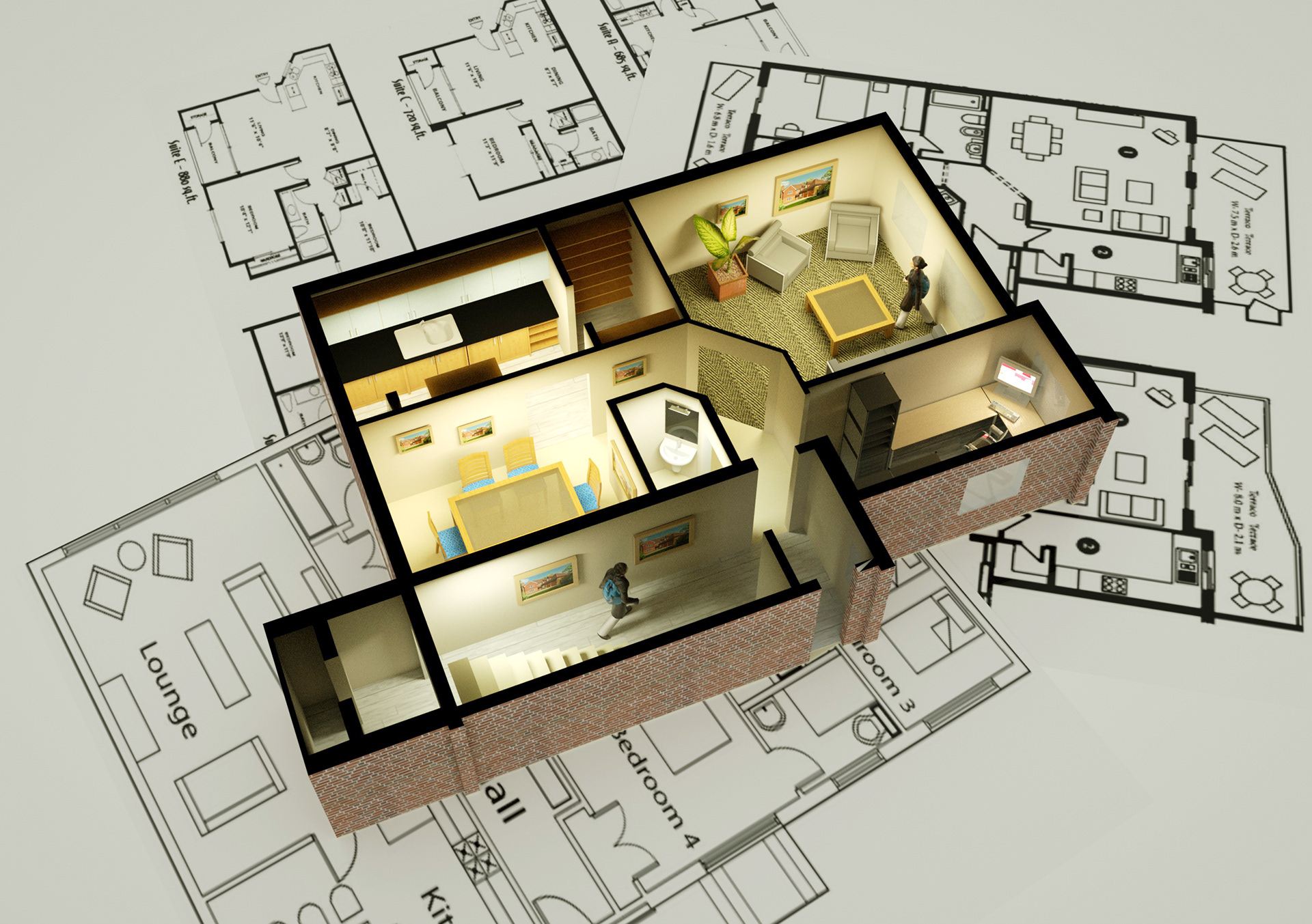 Architects Plans with 3D Model