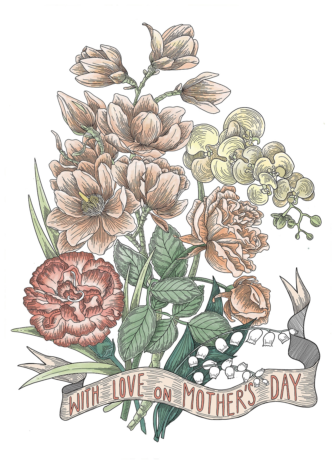 With love on Mother's Day card with flowers