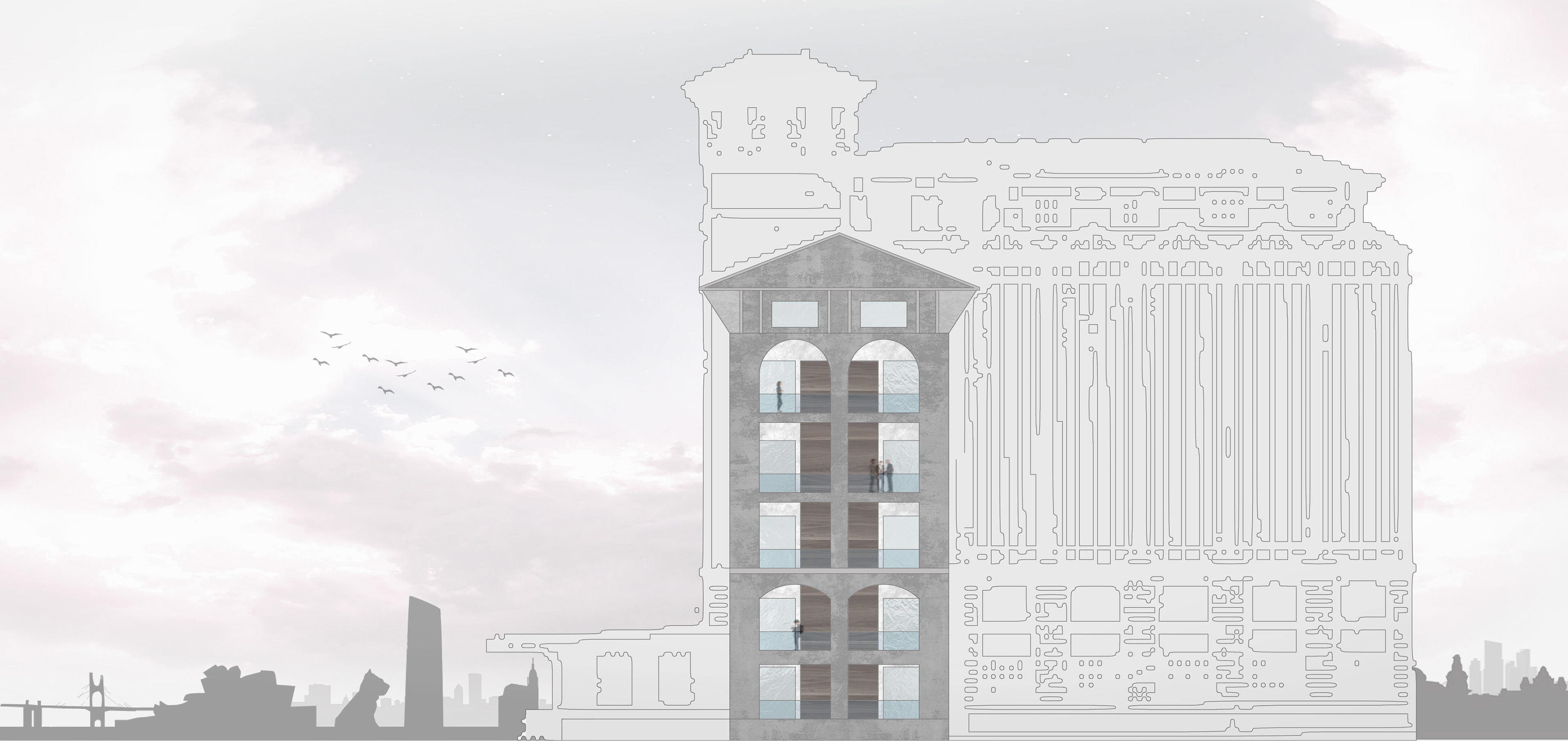 Croquis intervención en fachada del edificio