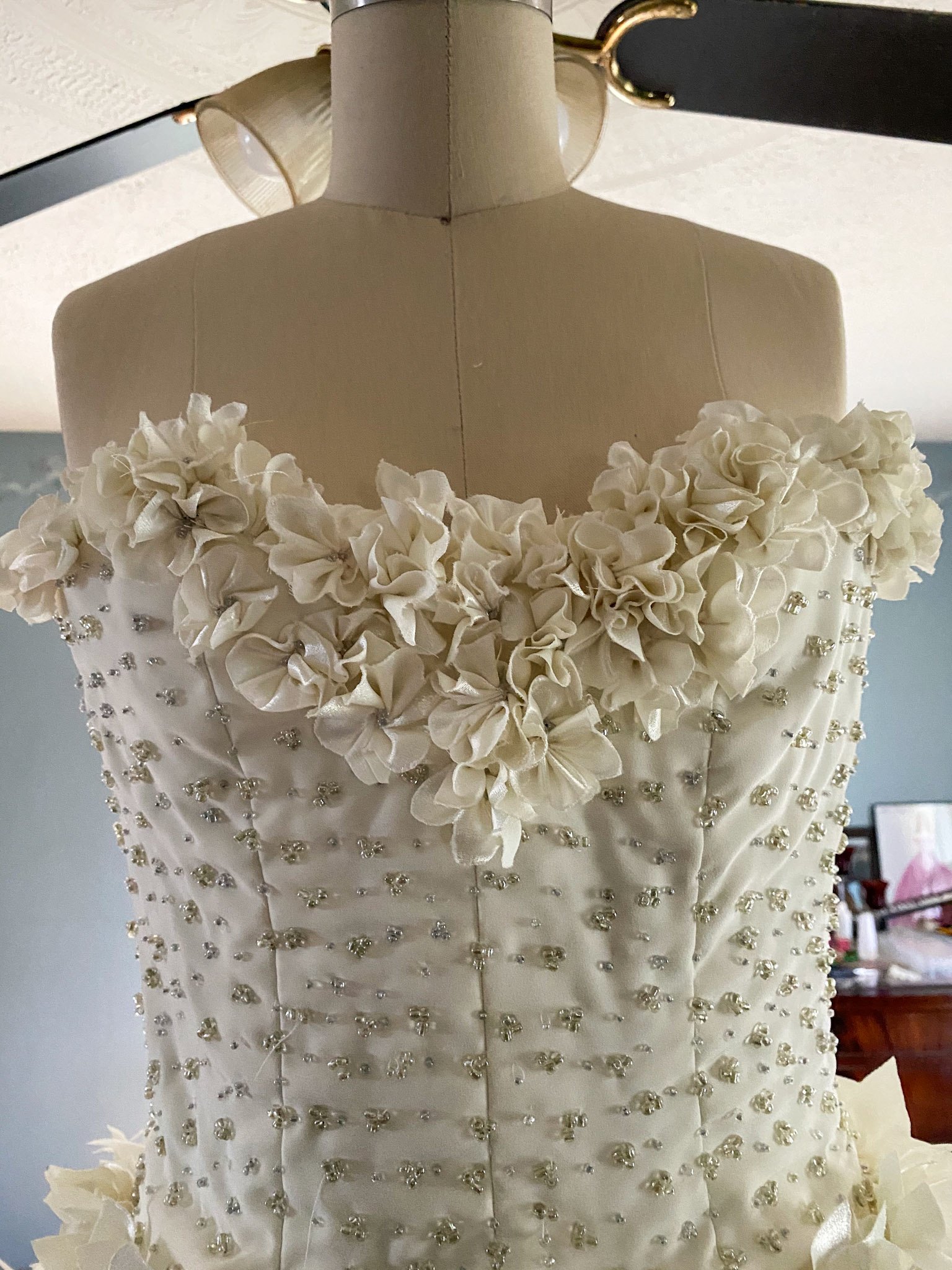 Bustier with hand made flowers and beading