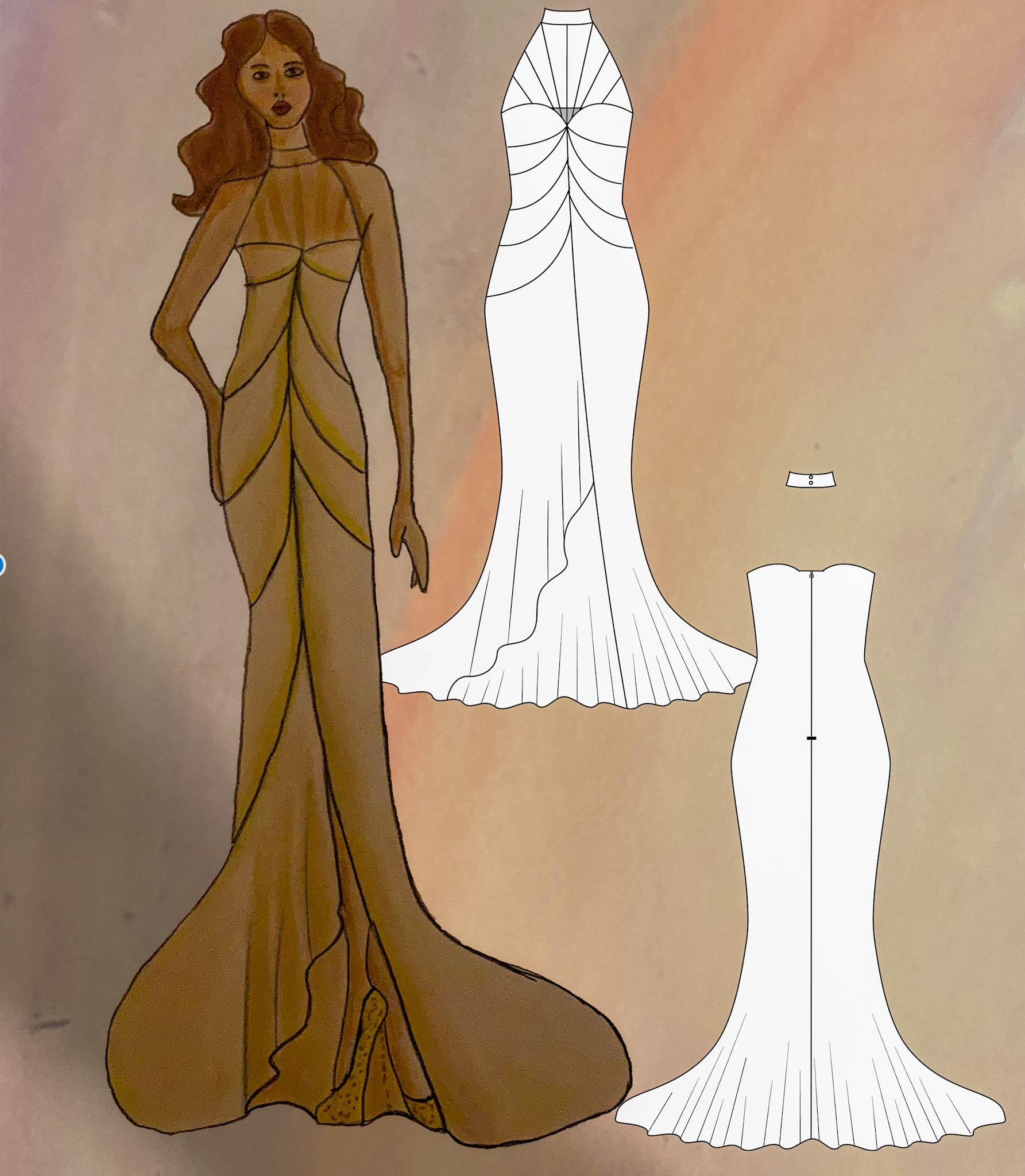 Halter neck draped evening gown
